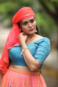 VJ Jaanu in Pink & Blue Lehenga Choli