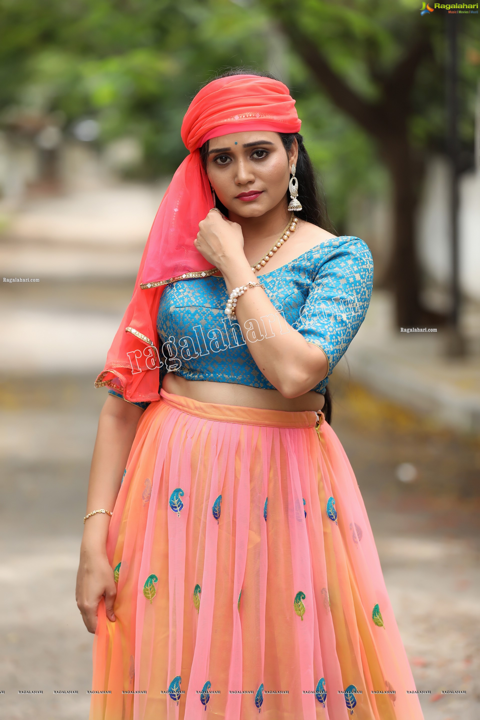 VJ Jaanu in Pink & Blue Lehenga Choli Exclusive Photo Shoot