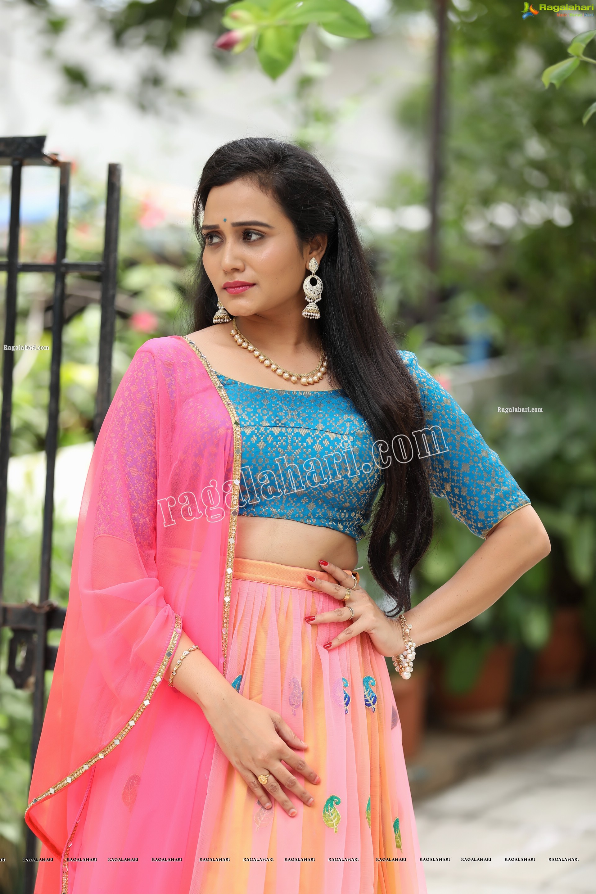 VJ Jaanu in Pink & Blue Lehenga Choli Exclusive Photo Shoot