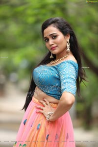 VJ Jaanu in Pink & Blue Lehenga Choli