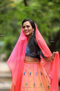 VJ Jaanu in Pink & Blue Lehenga Choli