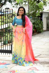 VJ Jaanu in Pink & Blue Lehenga Choli