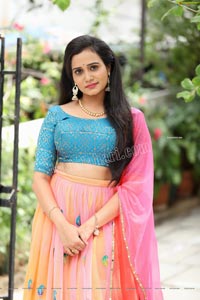 VJ Jaanu in Pink & Blue Lehenga Choli