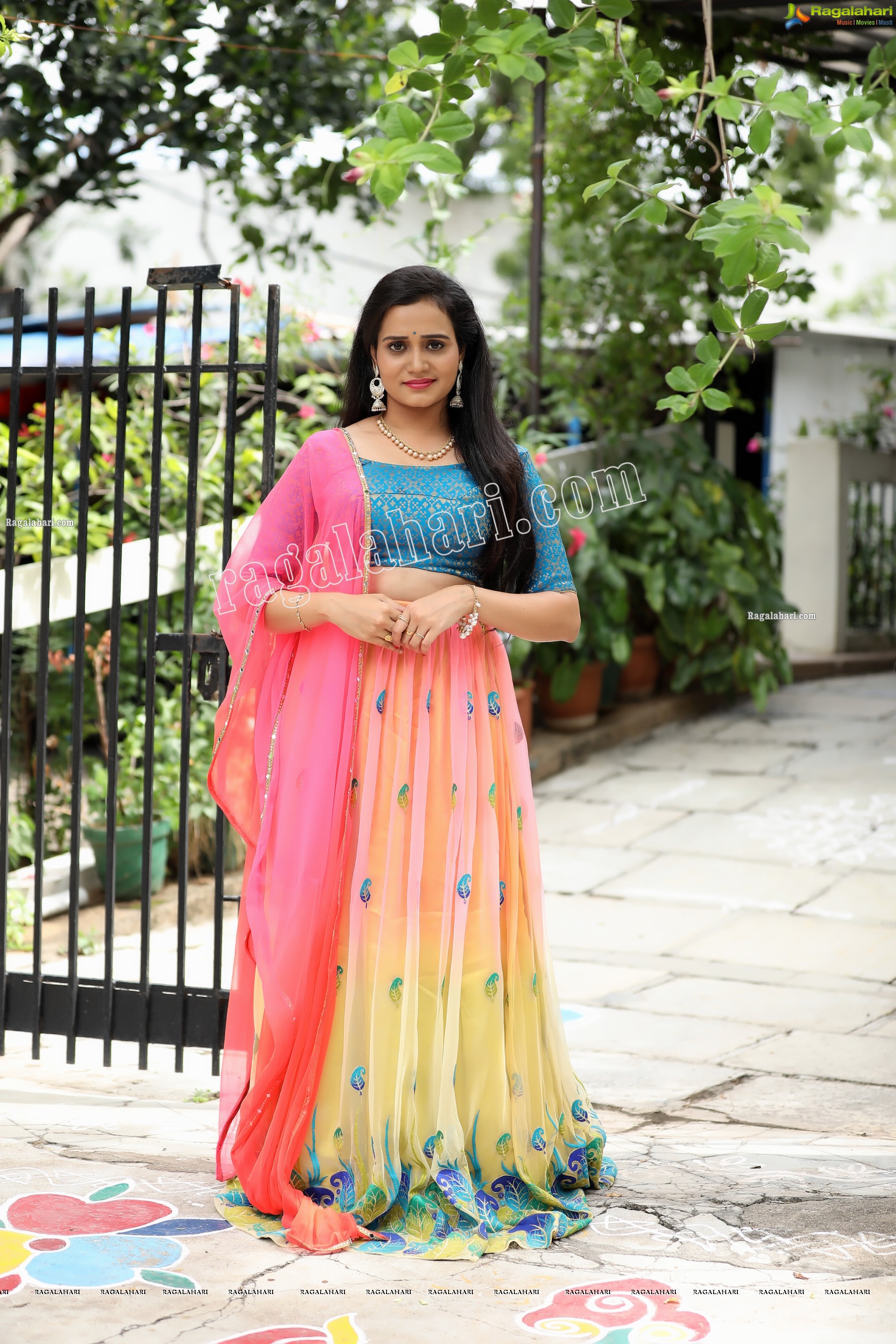 VJ Jaanu in Pink & Blue Lehenga Choli Exclusive Photo Shoot