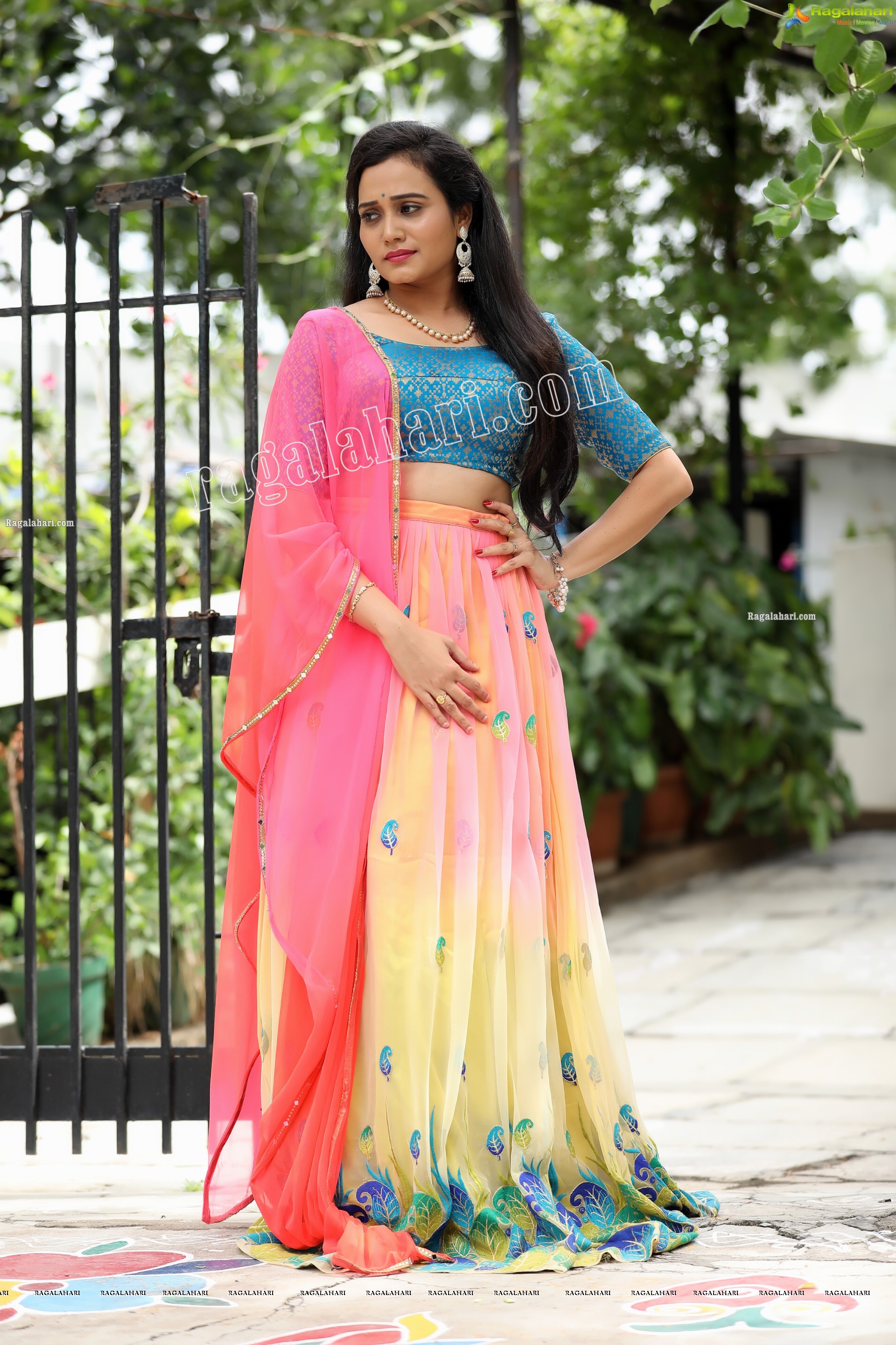 VJ Jaanu in Pink & Blue Lehenga Choli Exclusive Photo Shoot