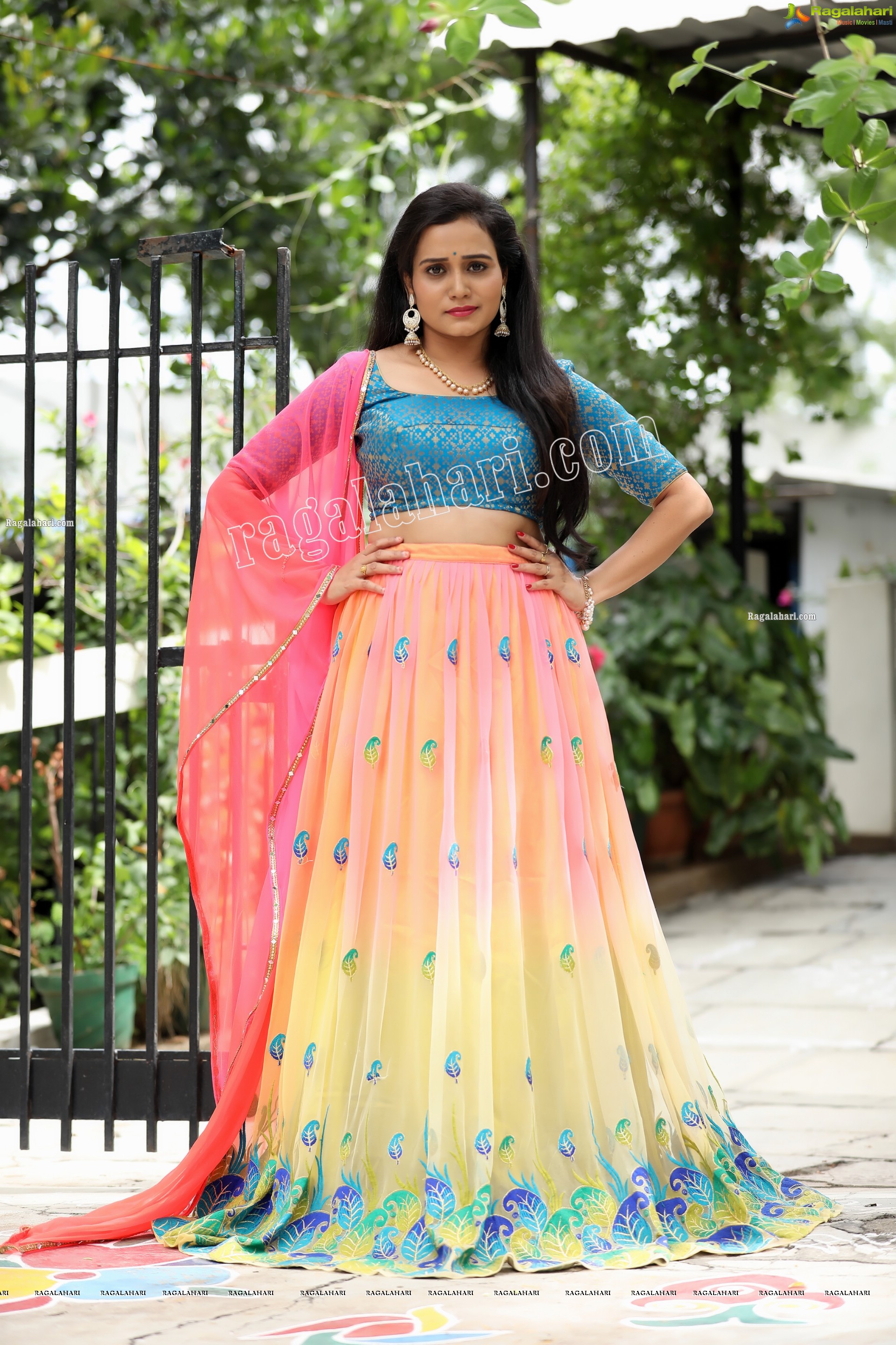 VJ Jaanu in Pink & Blue Lehenga Choli Exclusive Photo Shoot