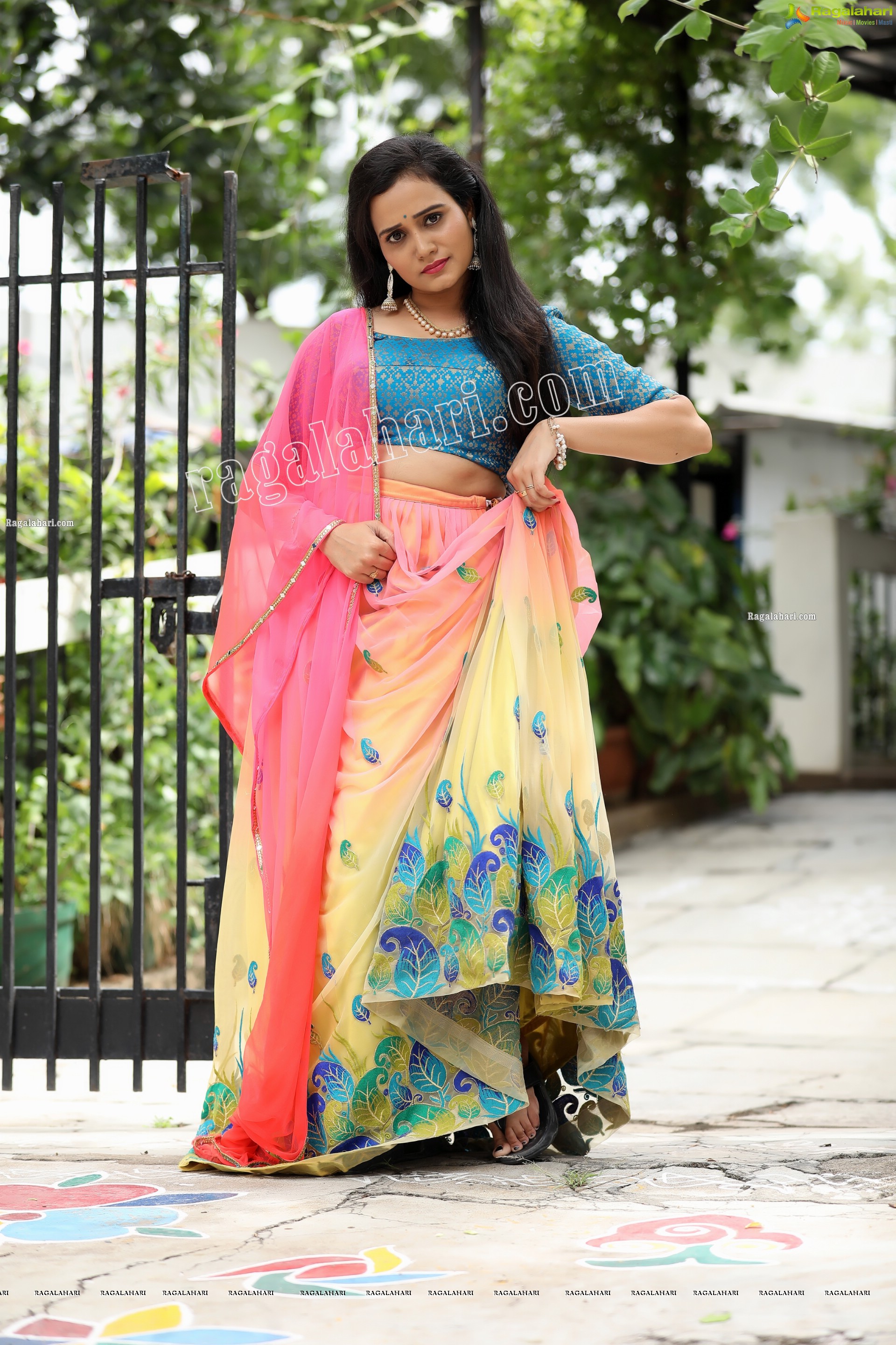 VJ Jaanu in Pink & Blue Lehenga Choli Exclusive Photo Shoot