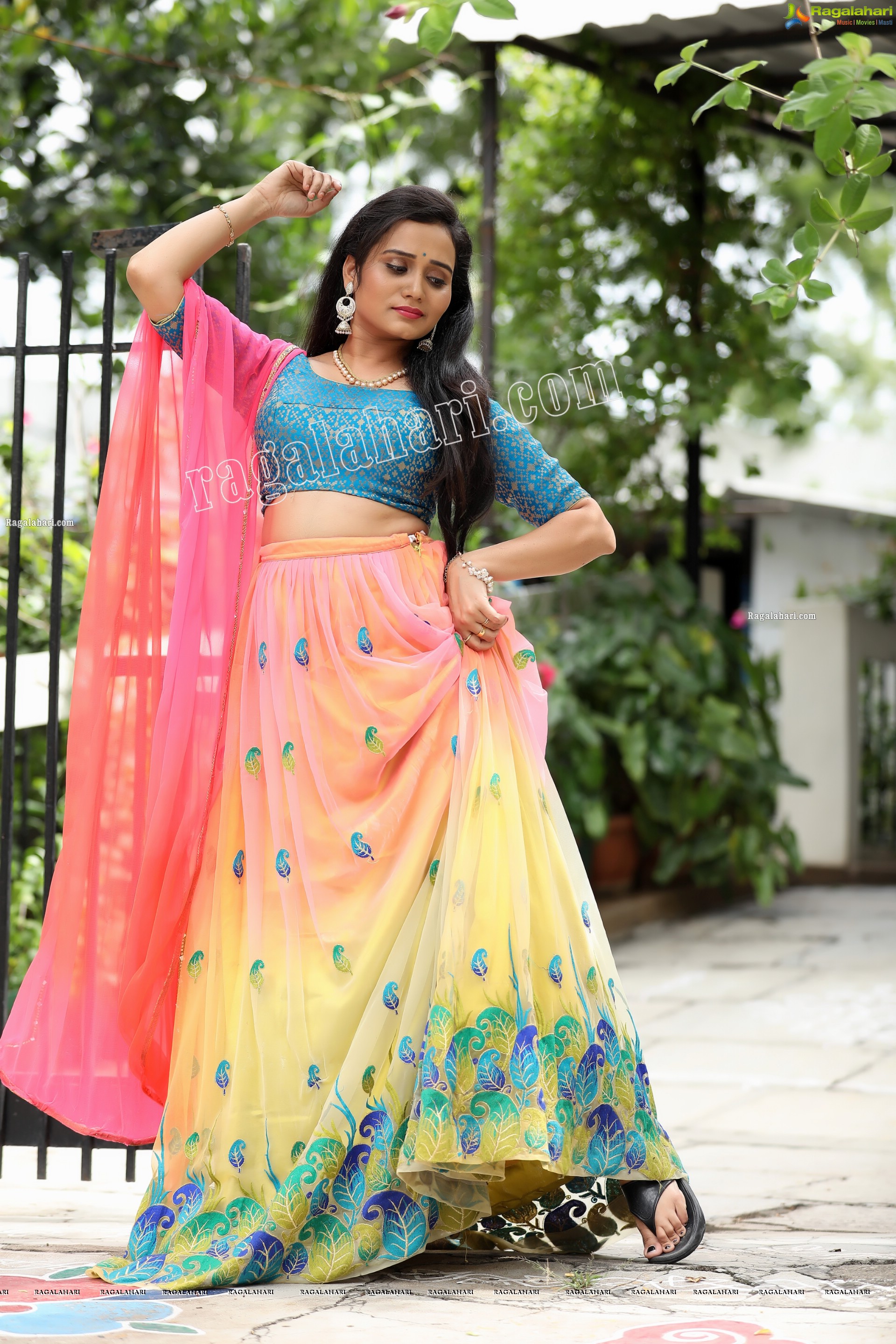 VJ Jaanu in Pink & Blue Lehenga Choli Exclusive Photo Shoot