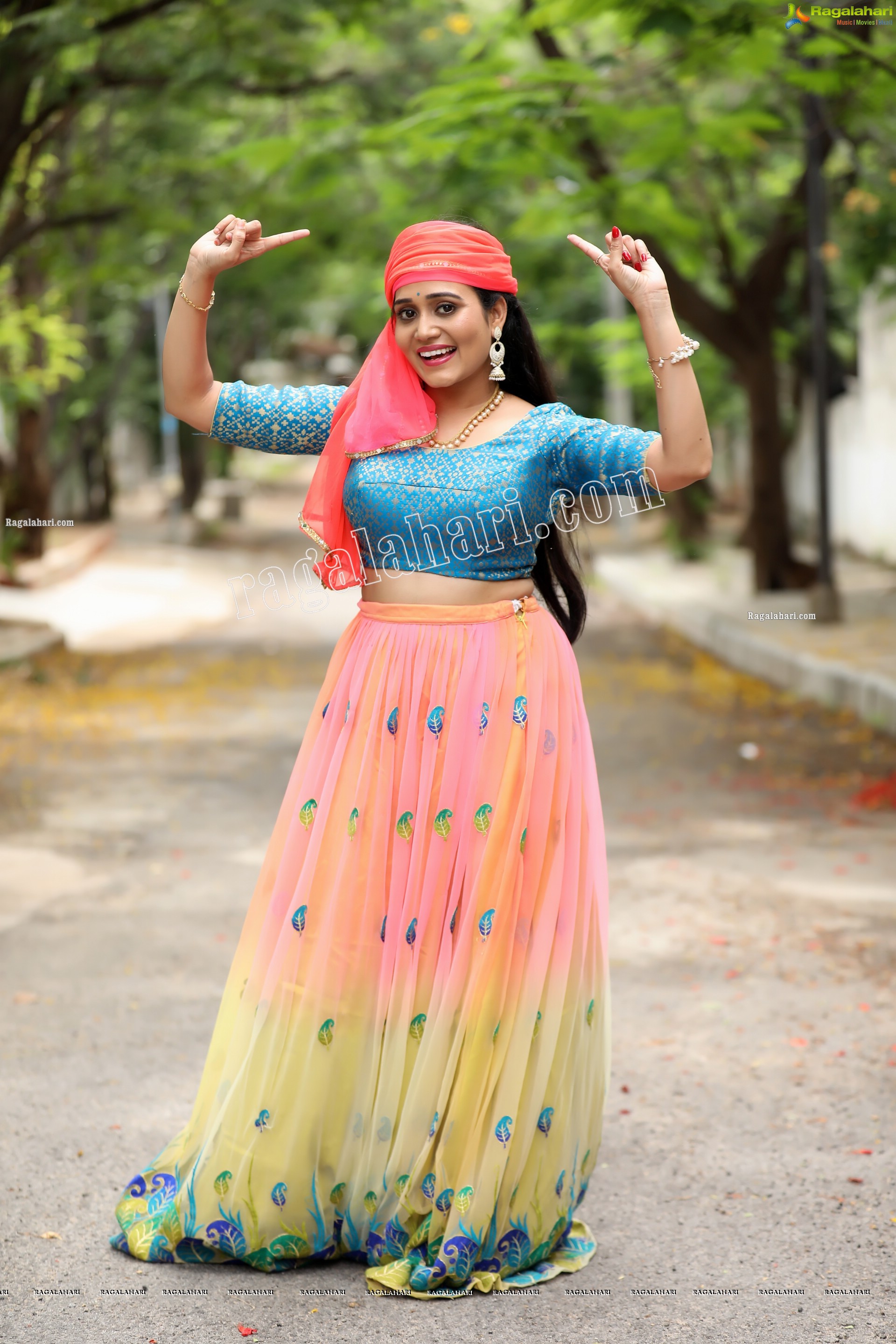 VJ Jaanu in Pink & Blue Lehenga Choli Exclusive Photo Shoot