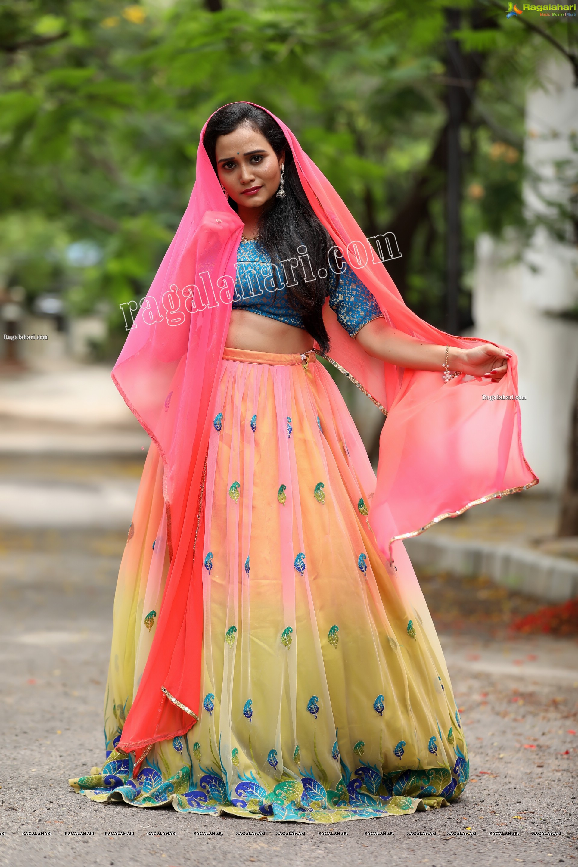 VJ Jaanu in Pink & Blue Lehenga Choli Exclusive Photo Shoot