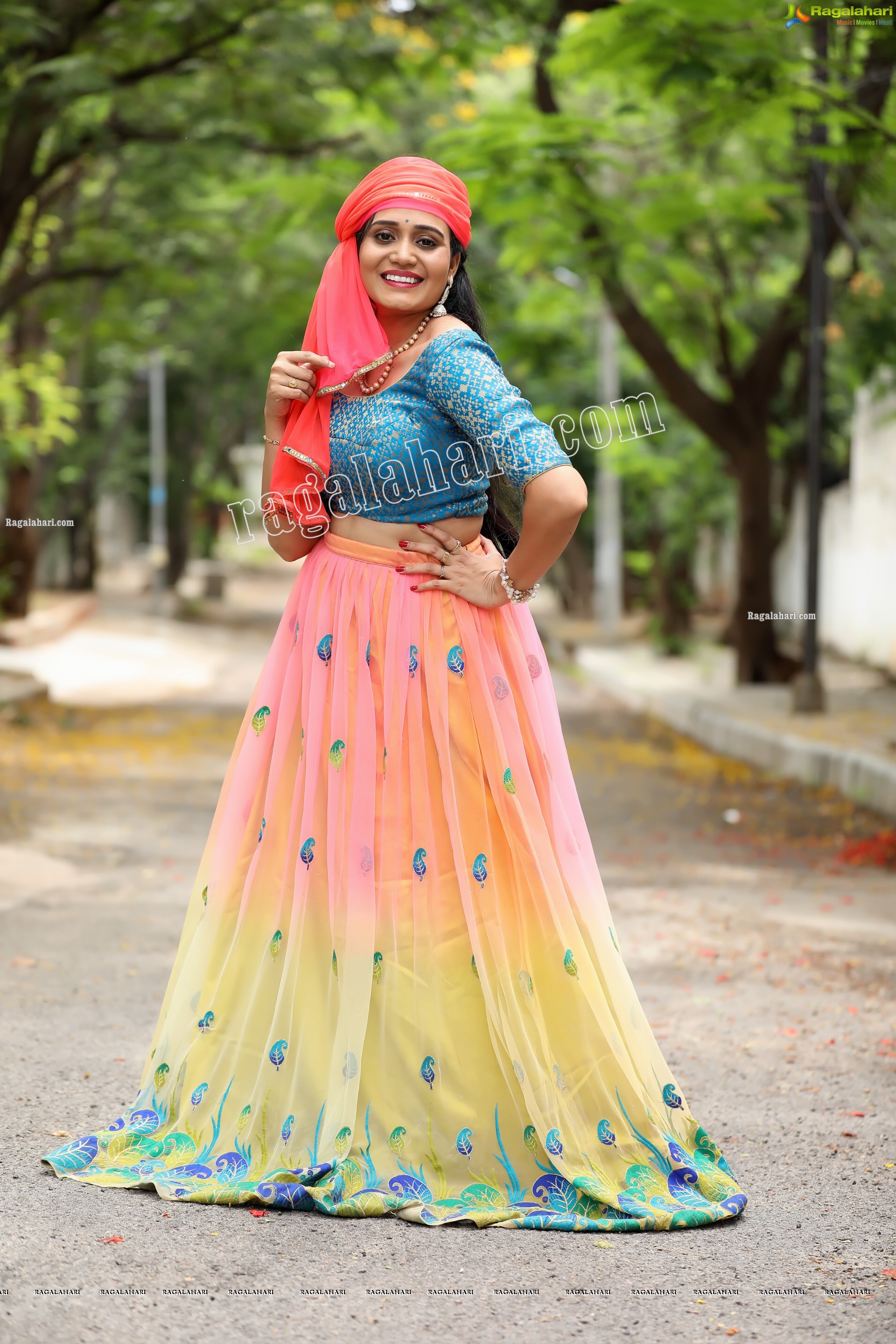 VJ Jaanu in Pink & Blue Lehenga Choli Exclusive Photo Shoot