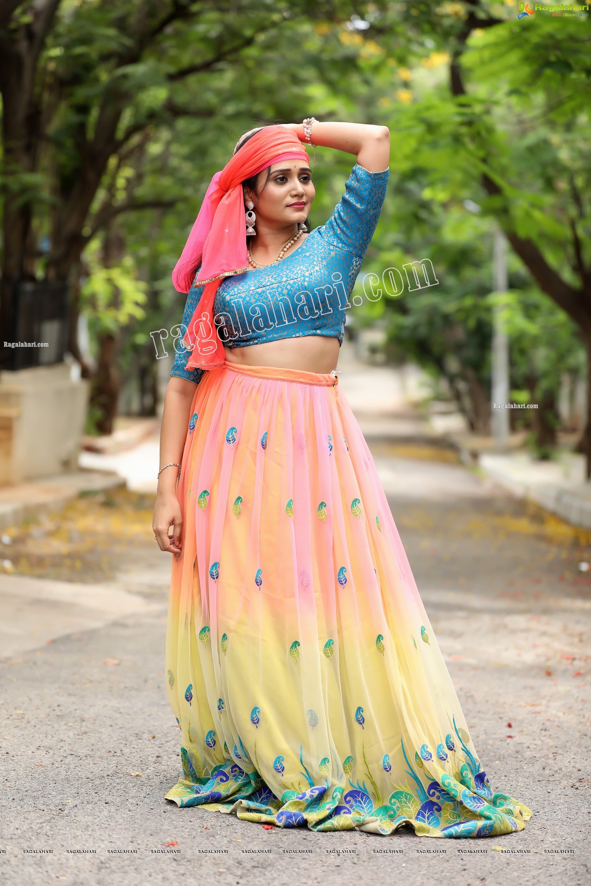 VJ Jaanu in Pink & Blue Lehenga Choli Exclusive Photo Shoot