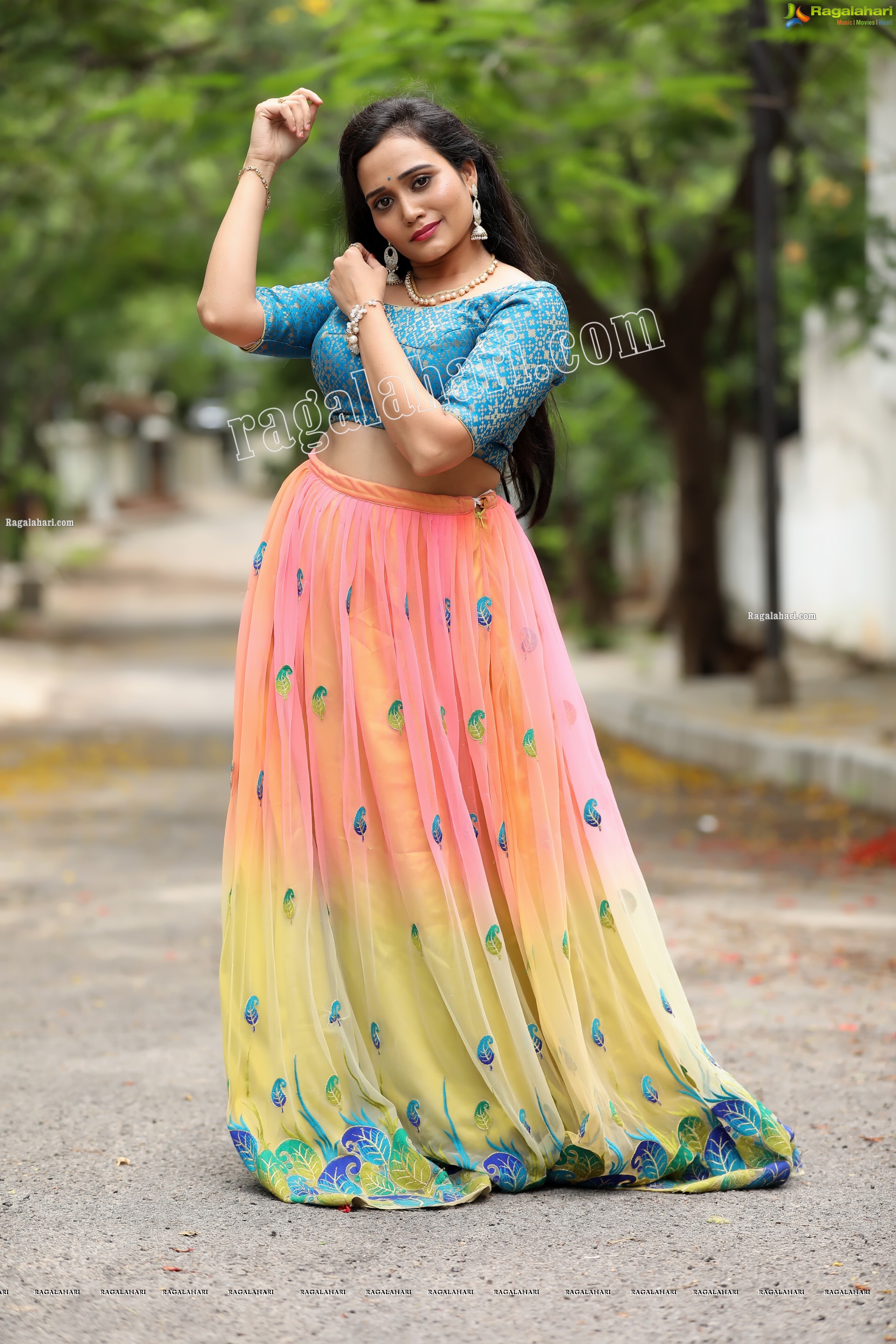 VJ Jaanu in Pink & Blue Lehenga Choli Exclusive Photo Shoot