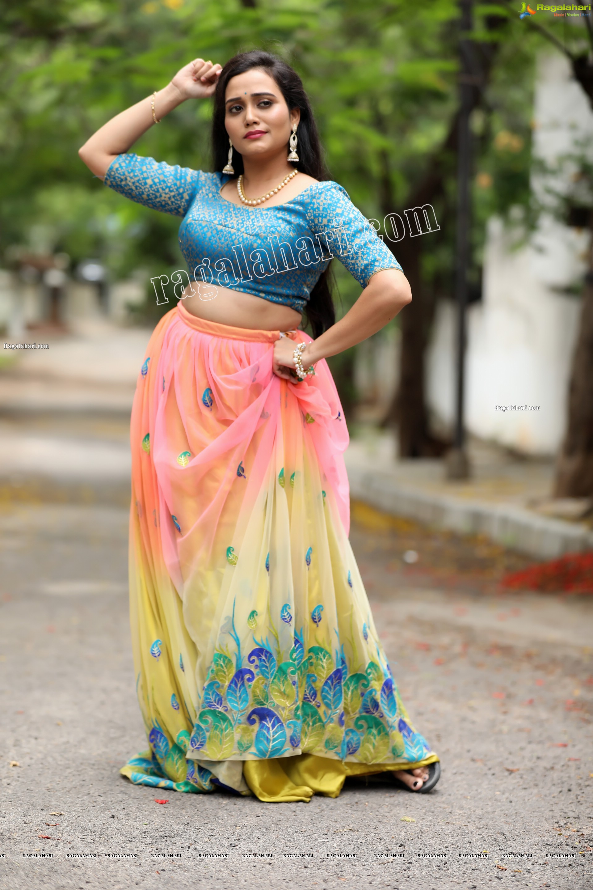 VJ Jaanu in Pink & Blue Lehenga Choli Exclusive Photo Shoot