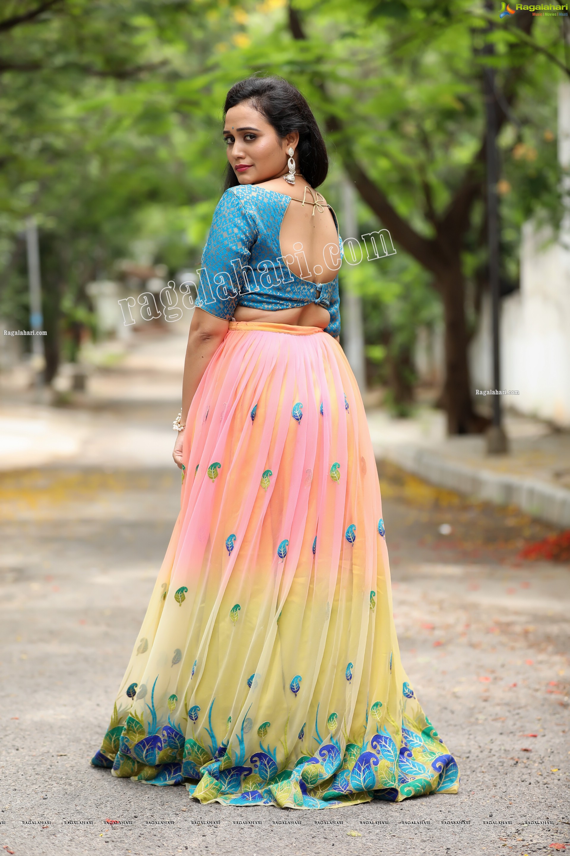 VJ Jaanu in Pink & Blue Lehenga Choli Exclusive Photo Shoot