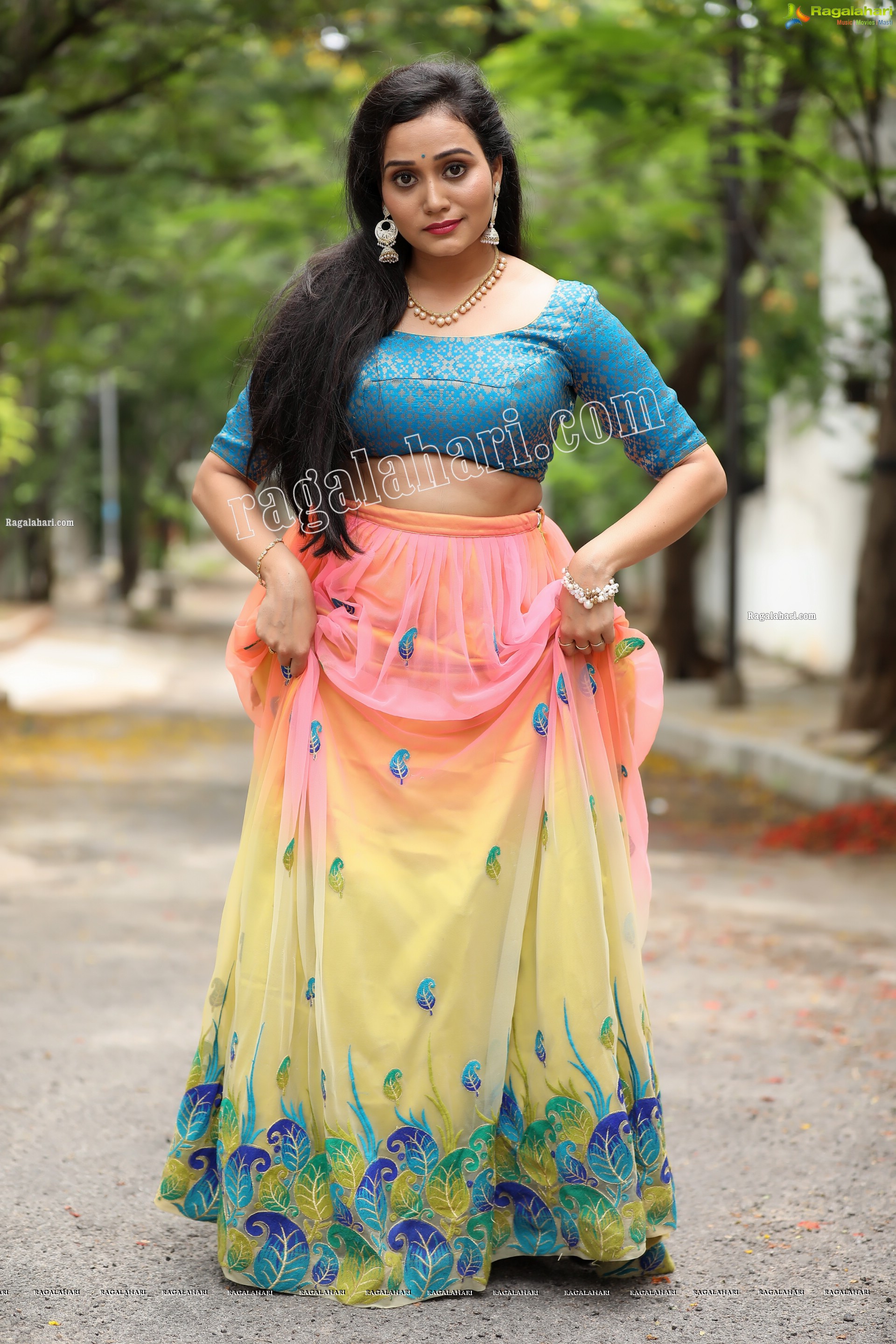 VJ Jaanu in Pink & Blue Lehenga Choli Exclusive Photo Shoot