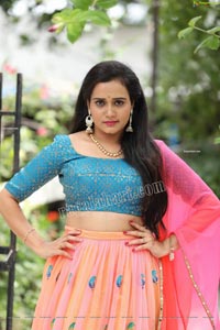 VJ Jaanu in Pink & Blue Lehenga Choli