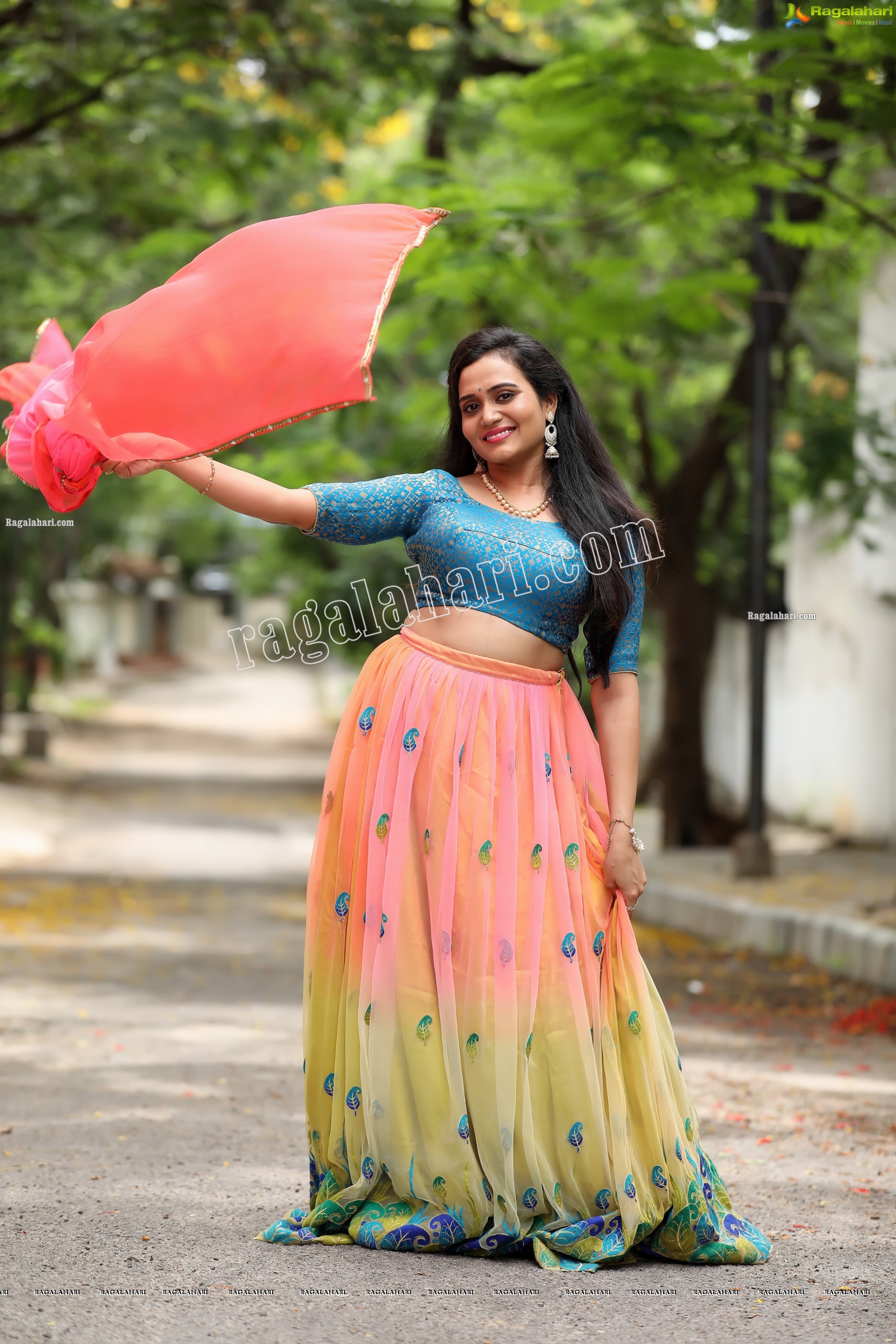 VJ Jaanu in Pink & Blue Lehenga Choli Exclusive Photo Shoot