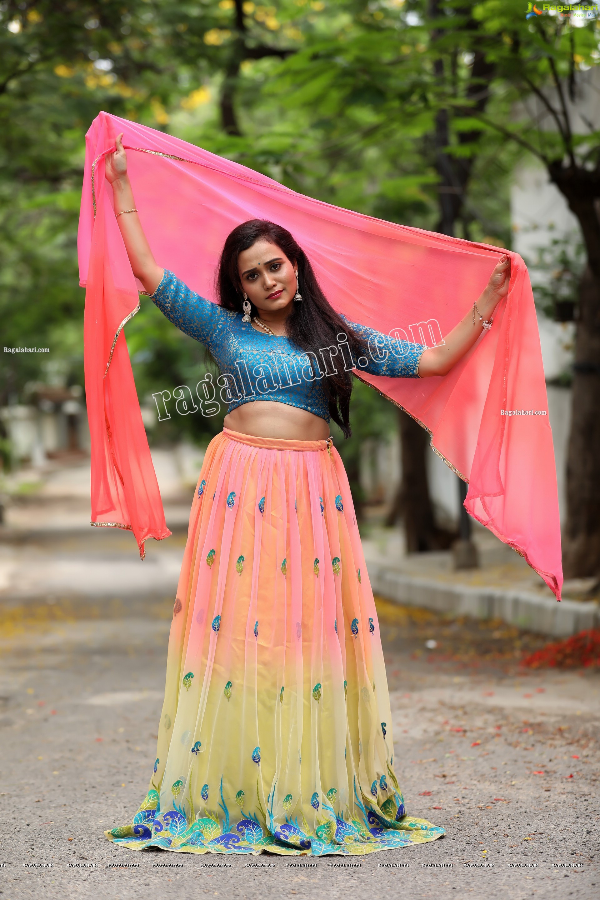 VJ Jaanu in Pink & Blue Lehenga Choli Exclusive Photo Shoot