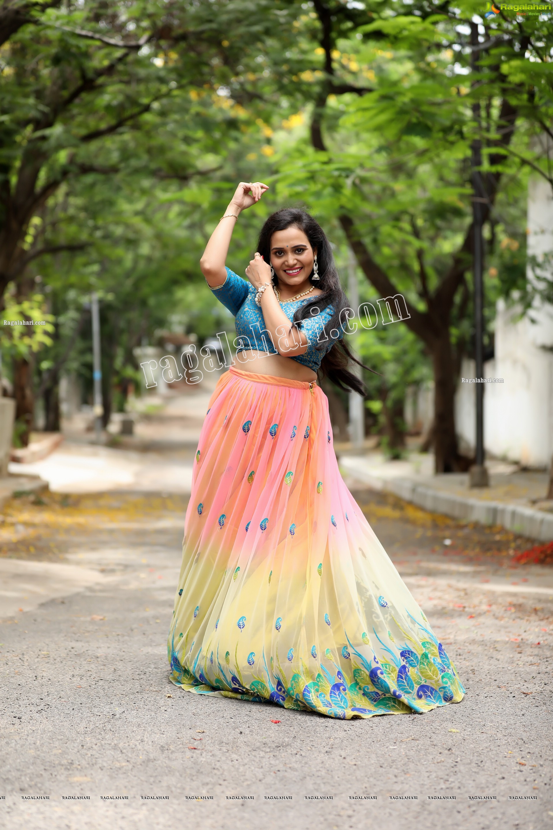 VJ Jaanu in Pink & Blue Lehenga Choli Exclusive Photo Shoot