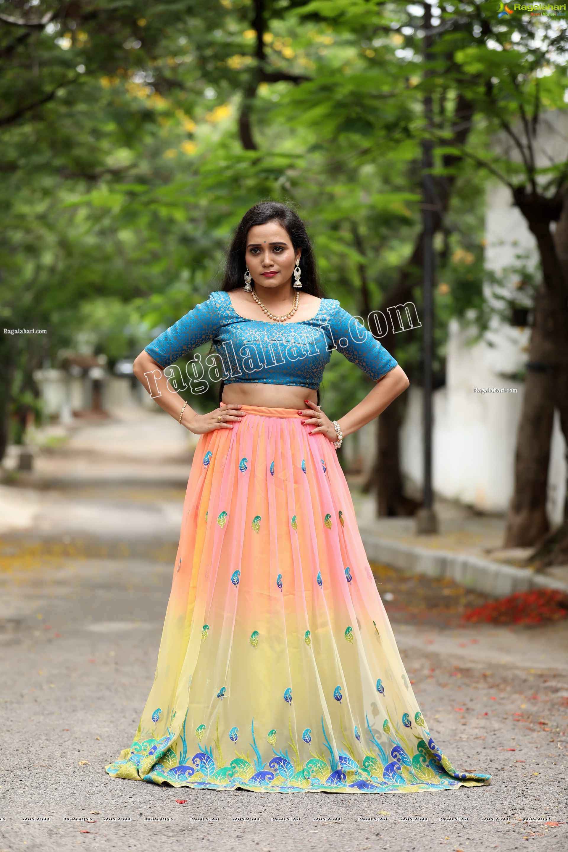 VJ Jaanu in Pink & Blue Lehenga Choli Exclusive Photo Shoot