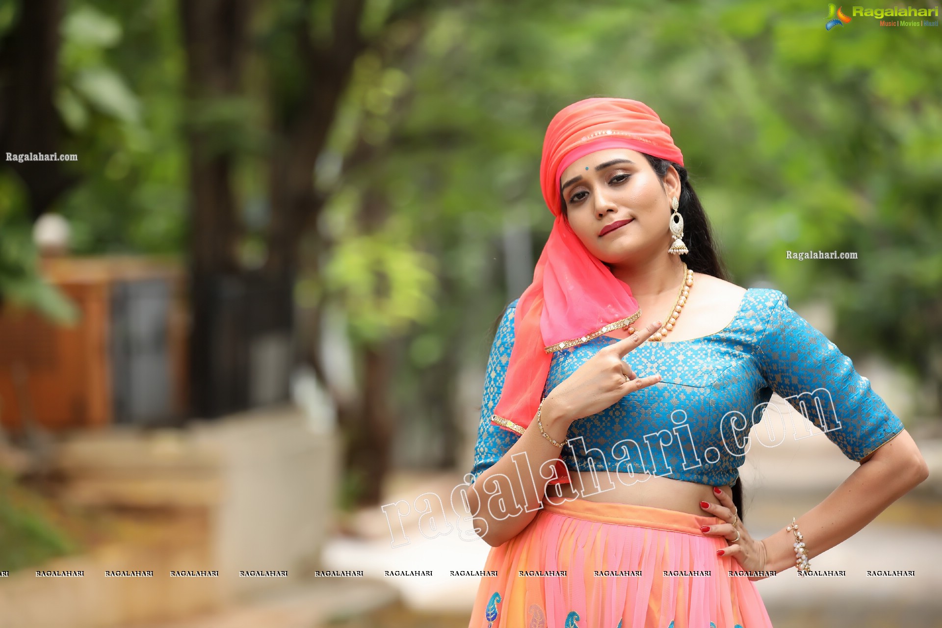 VJ Jaanu in Pink & Blue Lehenga Choli Exclusive Photo Shoot