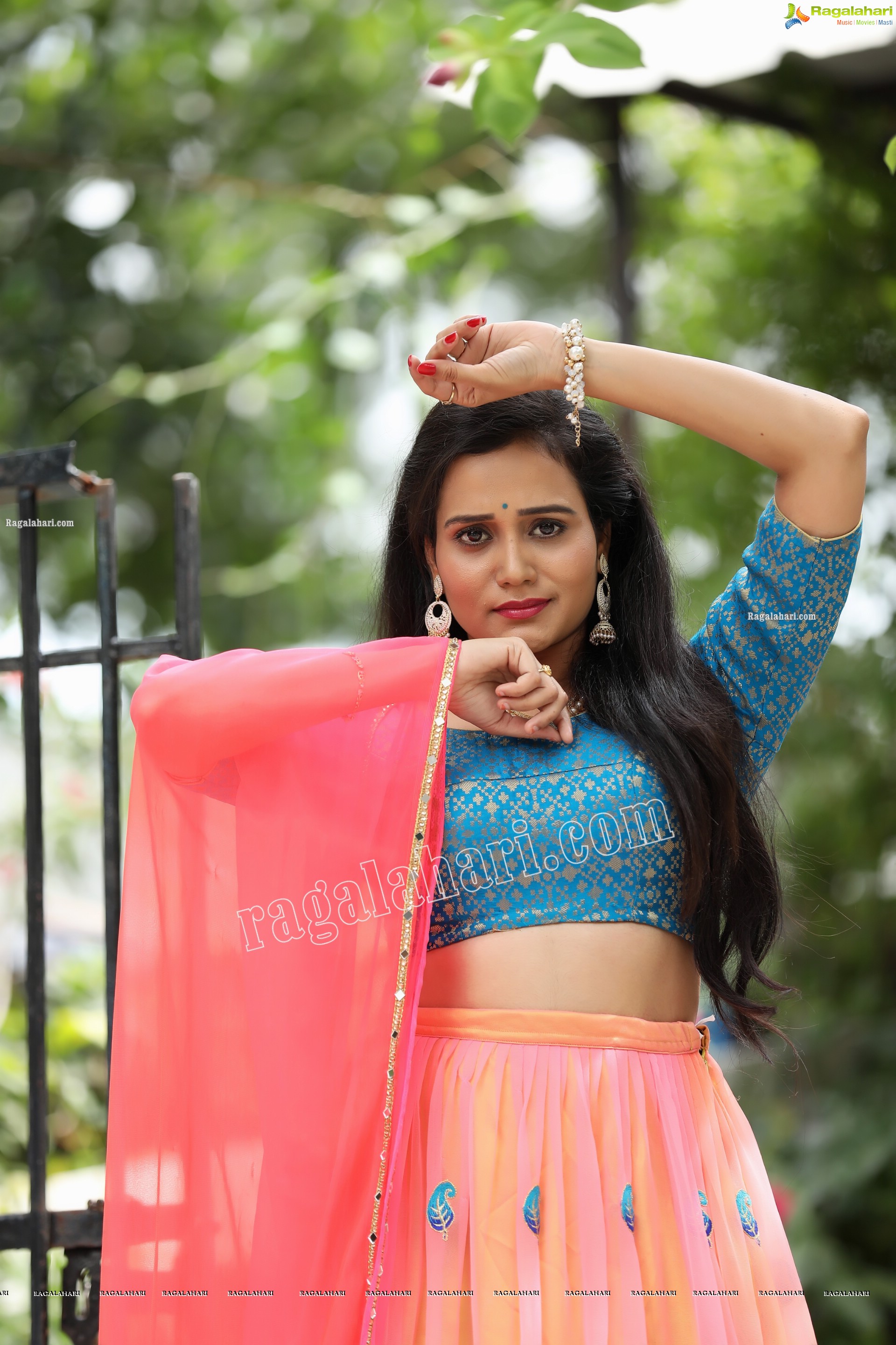 VJ Jaanu in Pink & Blue Lehenga Choli Exclusive Photo Shoot