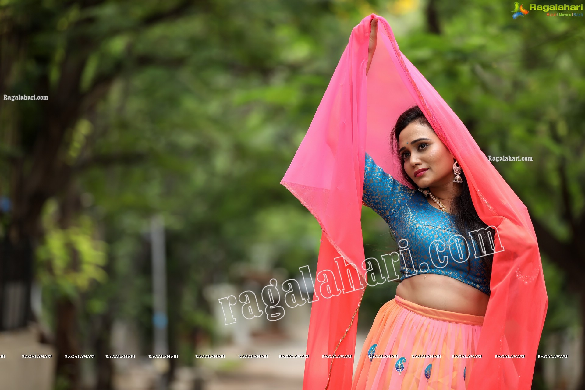 VJ Jaanu in Pink & Blue Lehenga Choli Exclusive Photo Shoot