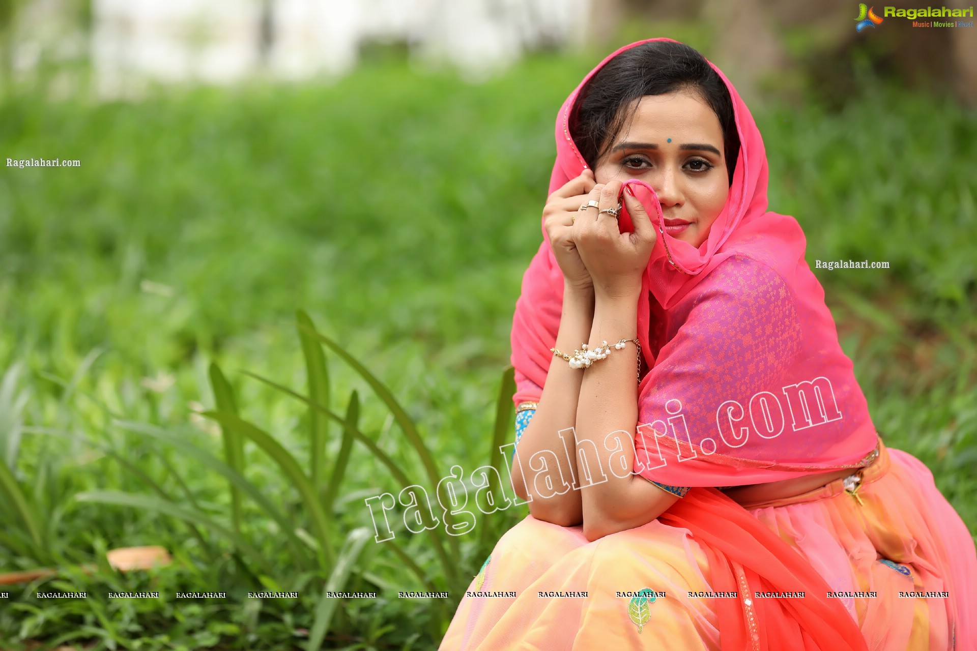 VJ Jaanu in Pink & Blue Lehenga Choli Exclusive Photo Shoot