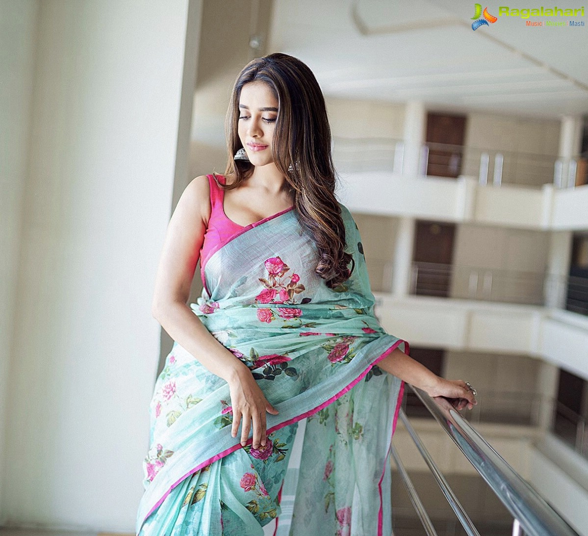 Nabha Natesh in a Blue Floral Saree