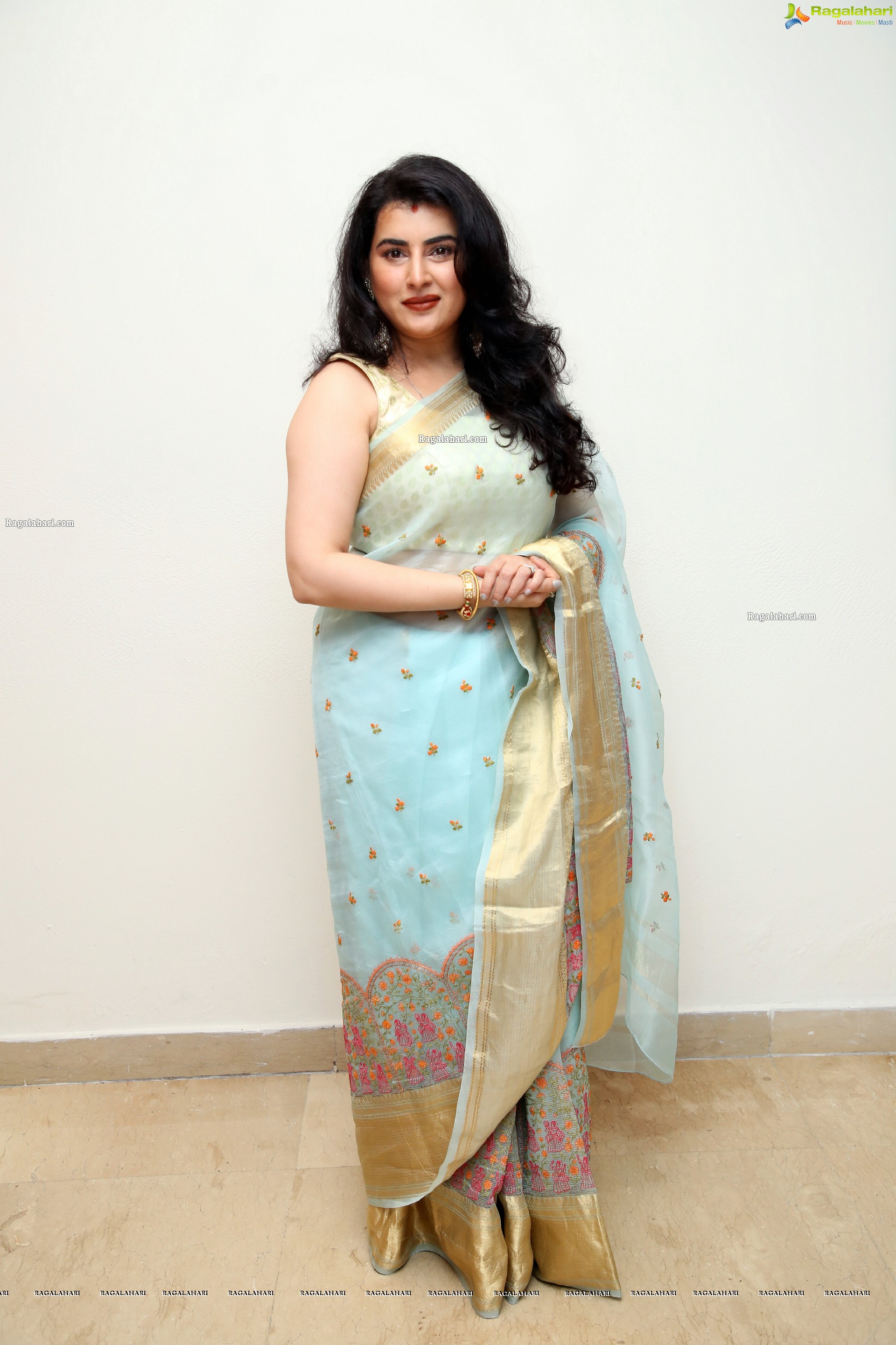 Archana Shastry in Pastel Blue Designer Saree, HD Photo Gallery