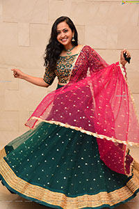 Lasya Manjunath in Green Lehenga Choli