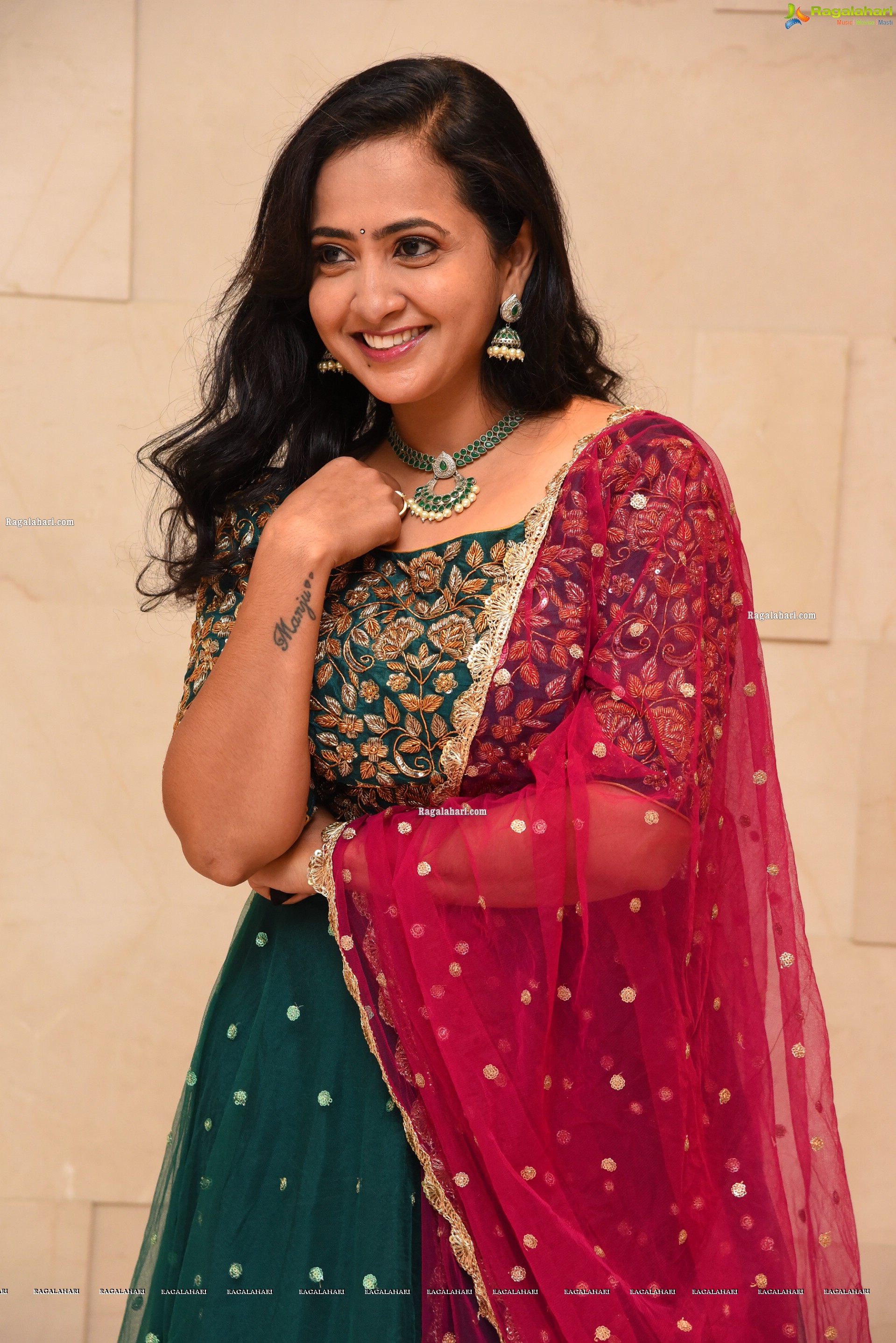 Lasya Manjunath in Green Lehenga Choli, HD Photo Gallery