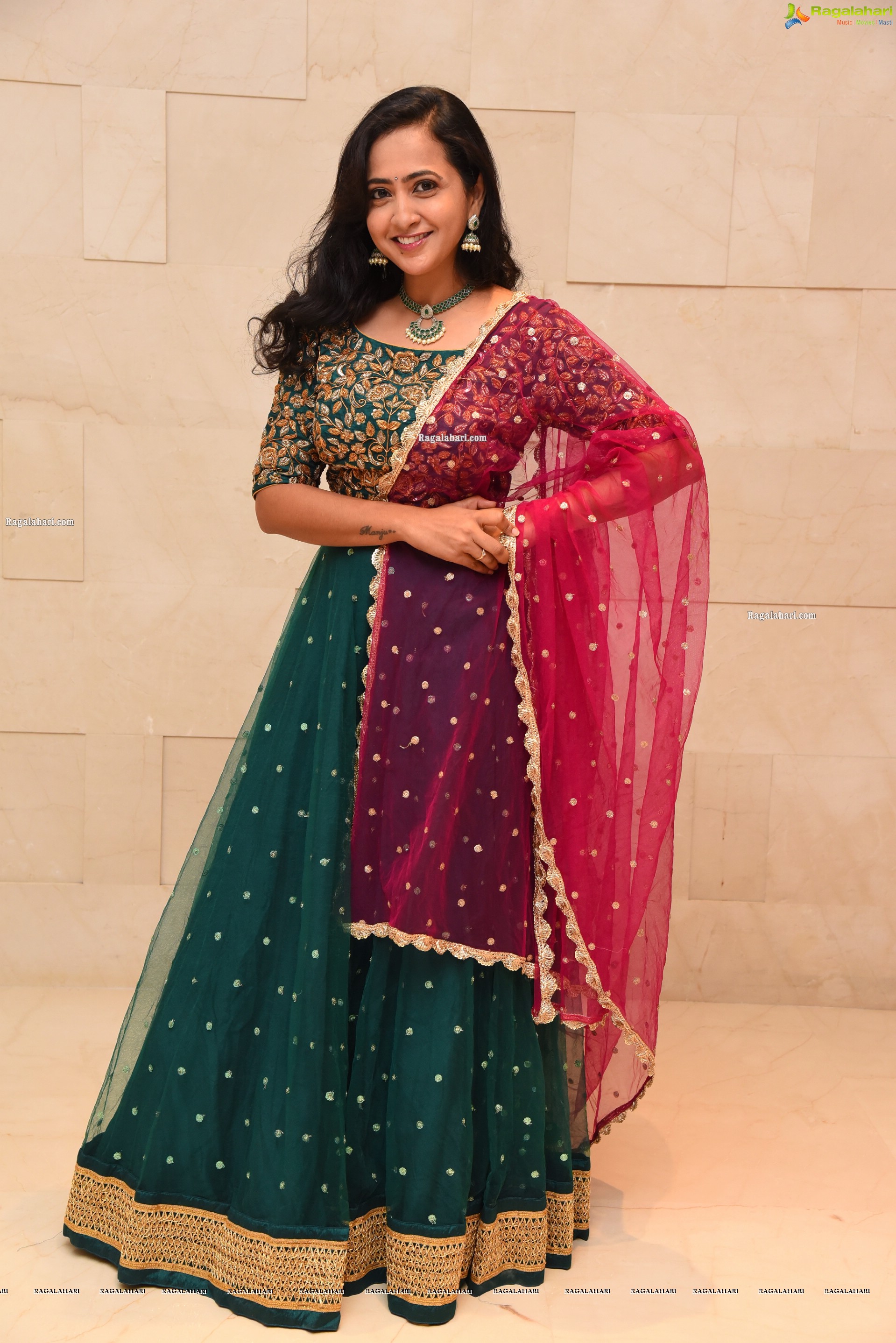 Lasya Manjunath in Green Lehenga Choli, HD Photo Gallery