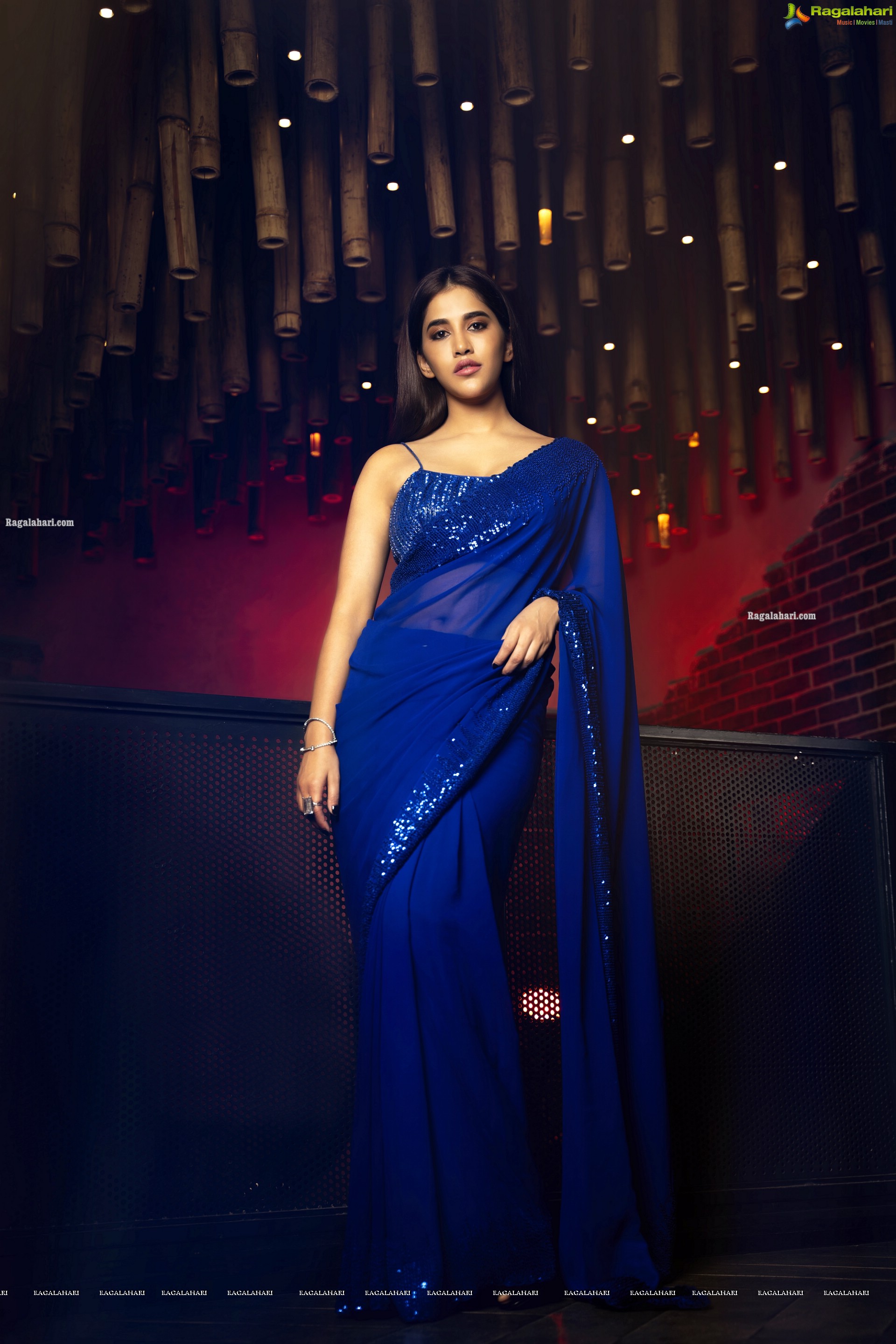 Nabha Natesh in Royal Blue Saree, HD Photo Gallery