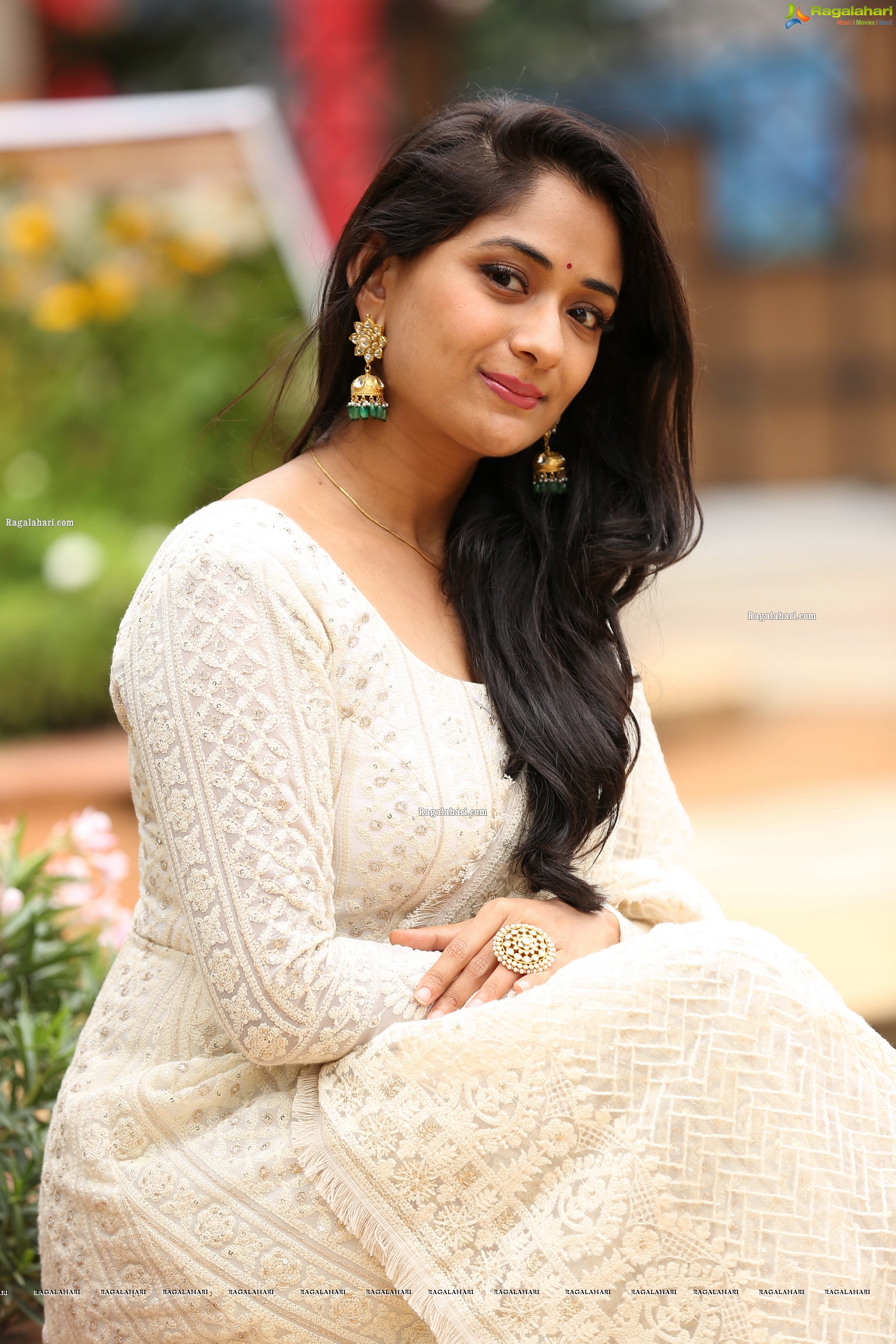 Sandhya Raju in Off White Anarkali Suit, HD Photo Gallery