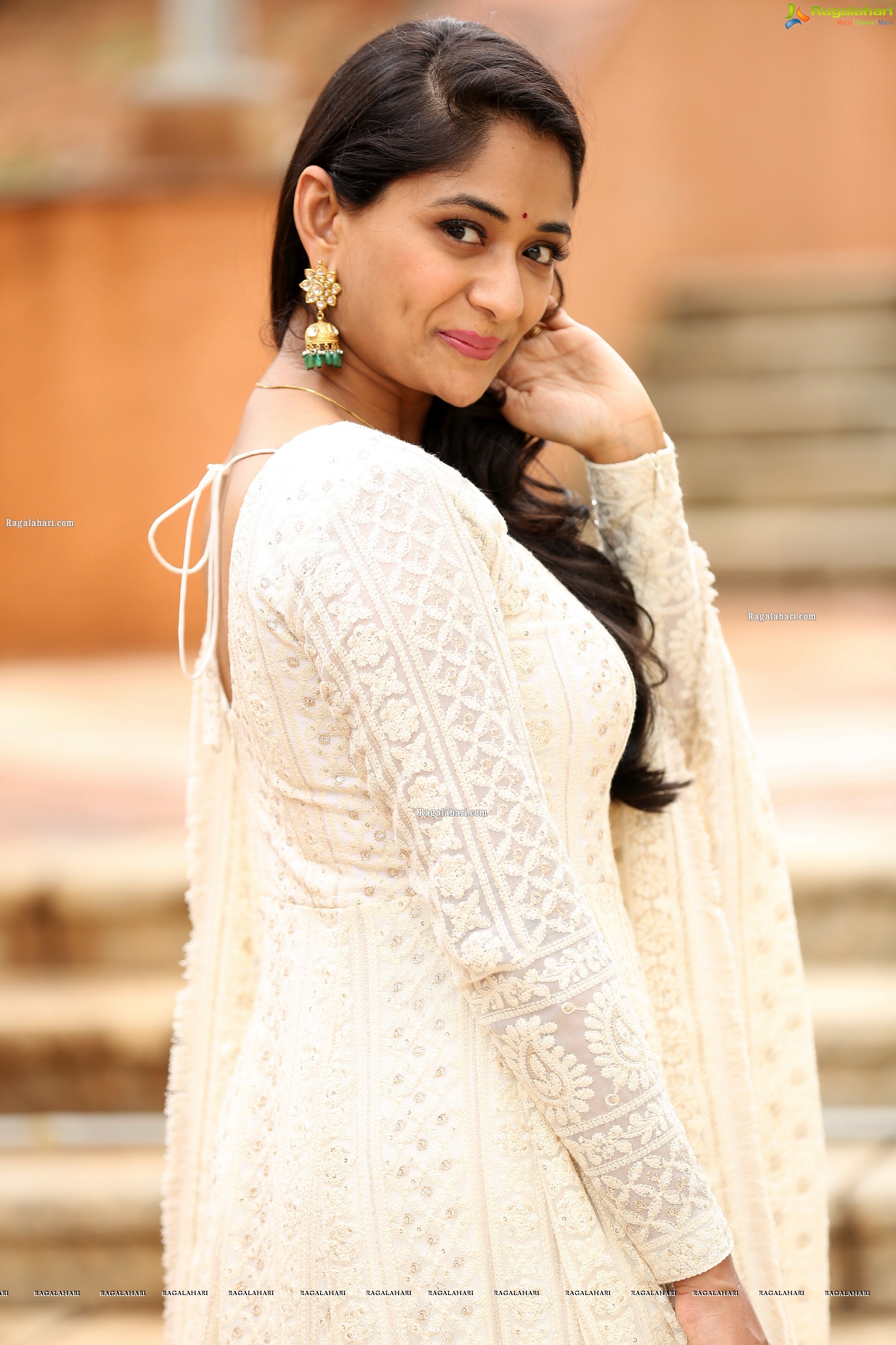 Sandhya Raju in Off White Anarkali Suit, HD Photo Gallery