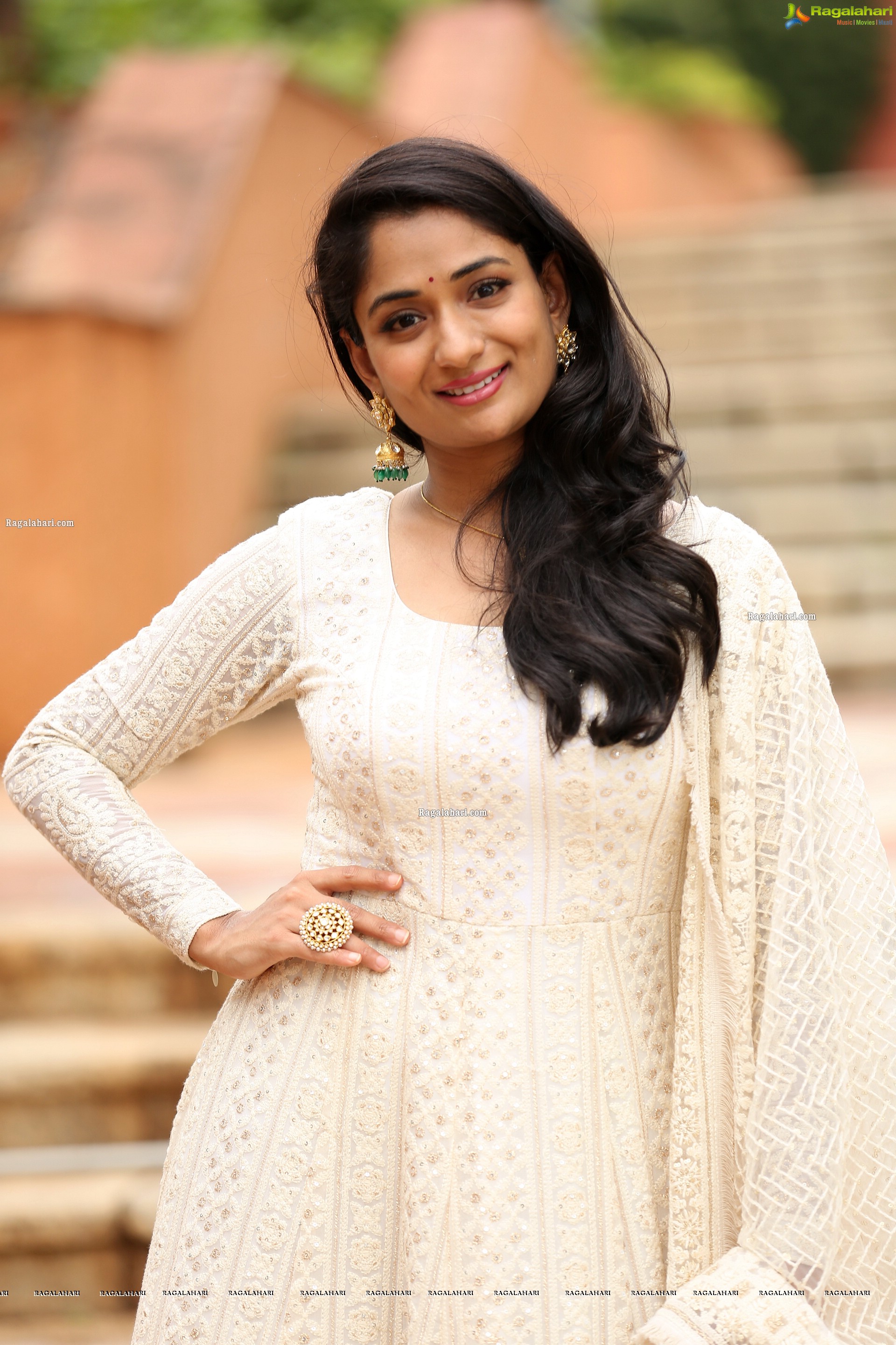 Sandhya Raju in Off White Anarkali Suit, HD Photo Gallery