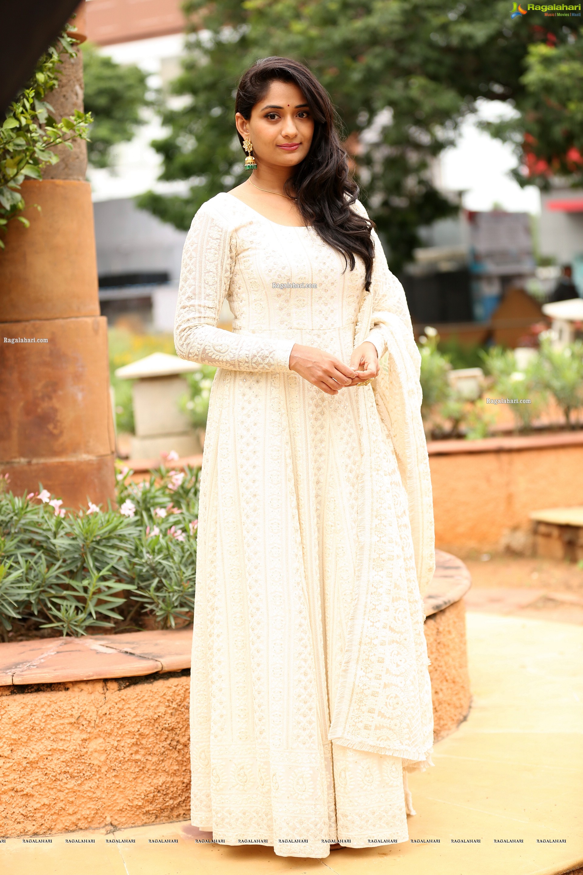 Sandhya Raju in Off White Anarkali Suit, HD Photo Gallery