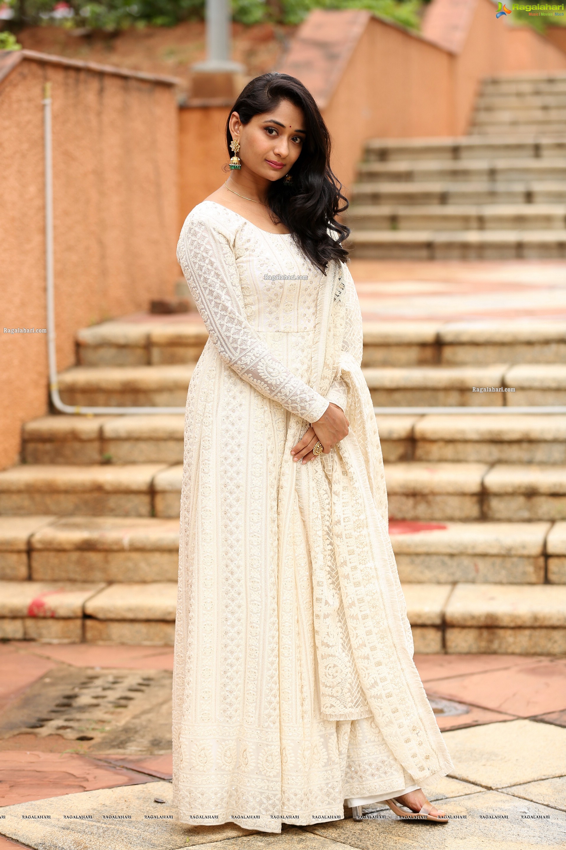 Sandhya Raju in Off White Anarkali Suit, HD Photo Gallery