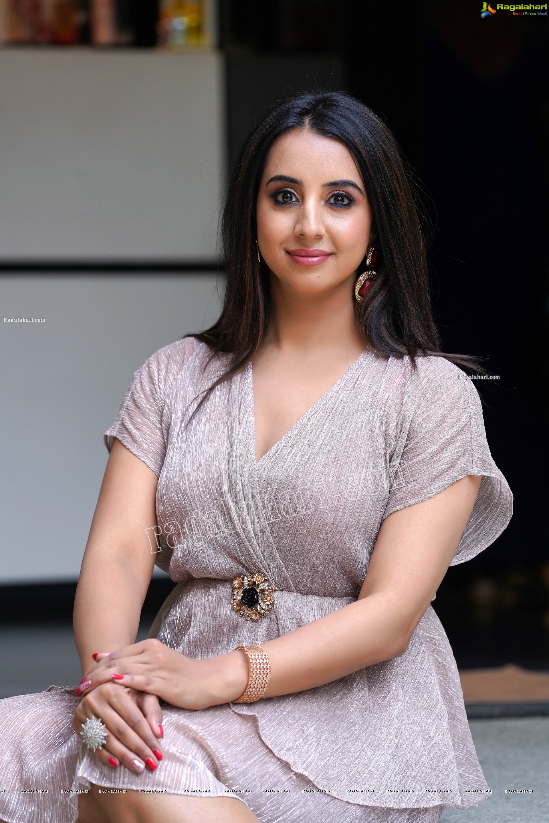 Sanjjanaa Galrani in Light Gray Glitter Dress, Exclusive Photoshoot