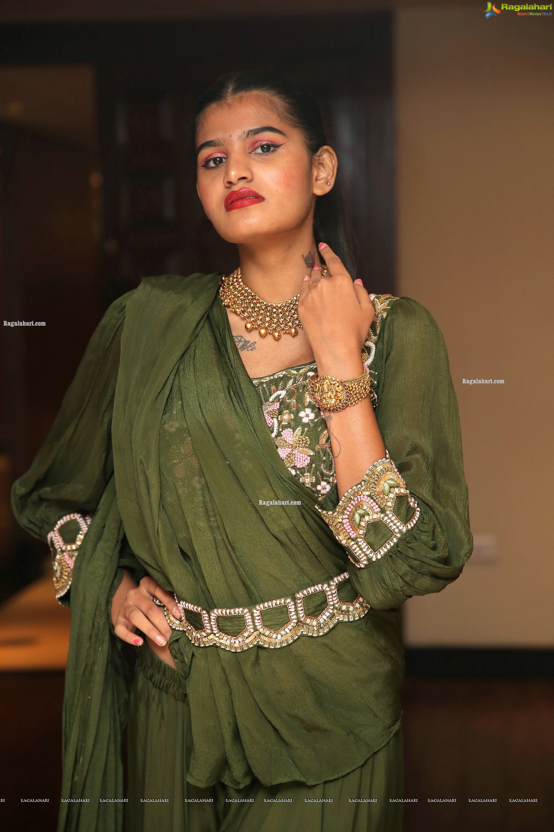 Sindhu Manthri in Olive Green Lehenga, HD Photo Gallery