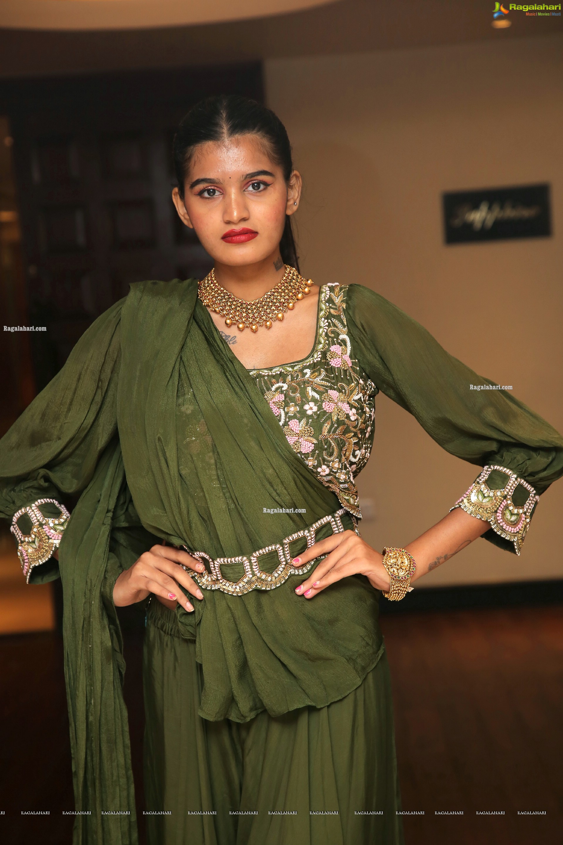 Sindhu Manthri in Olive Green Lehenga, HD Photo Gallery