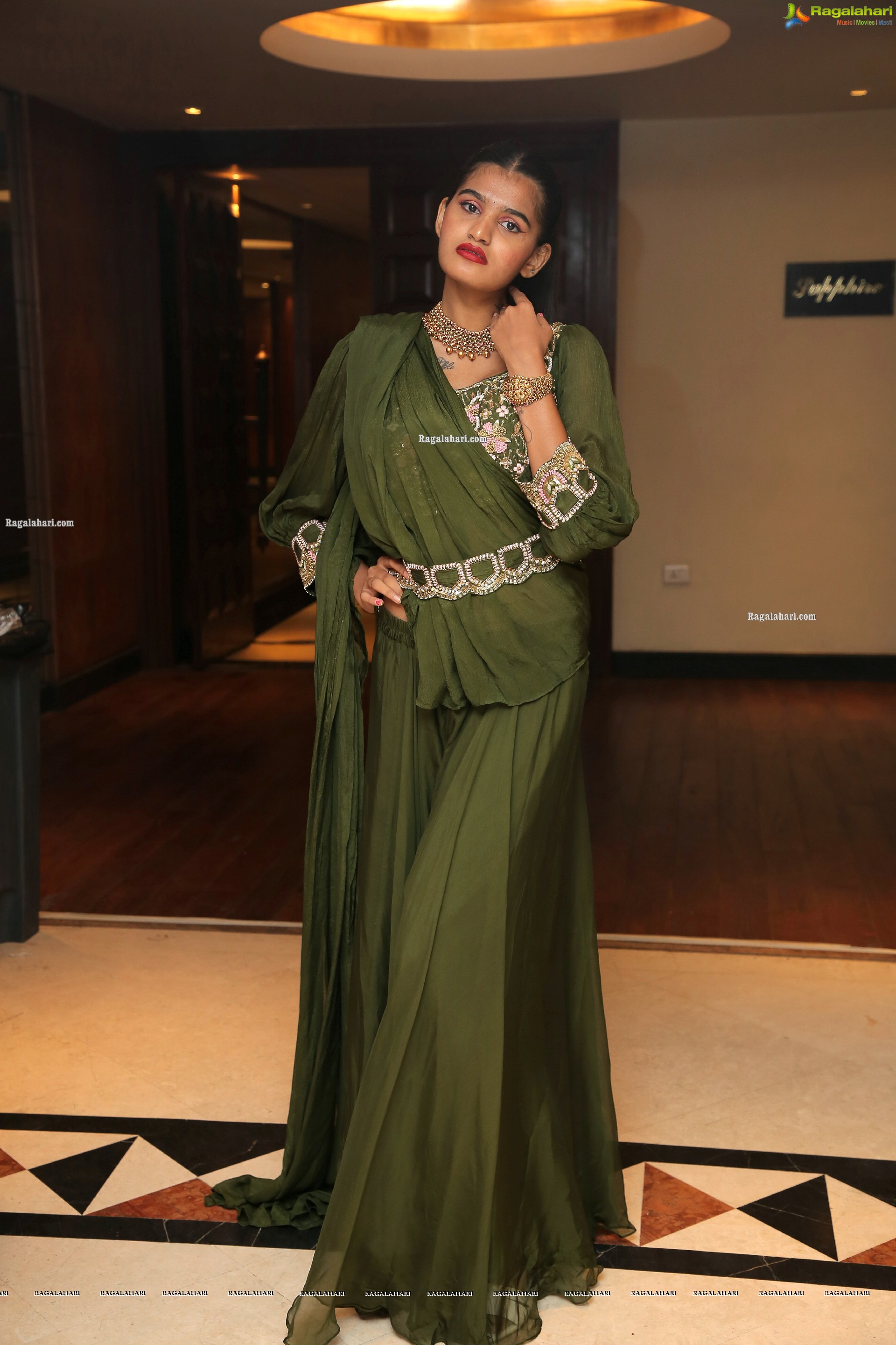 Sindhu Manthri in Olive Green Lehenga, HD Photo Gallery