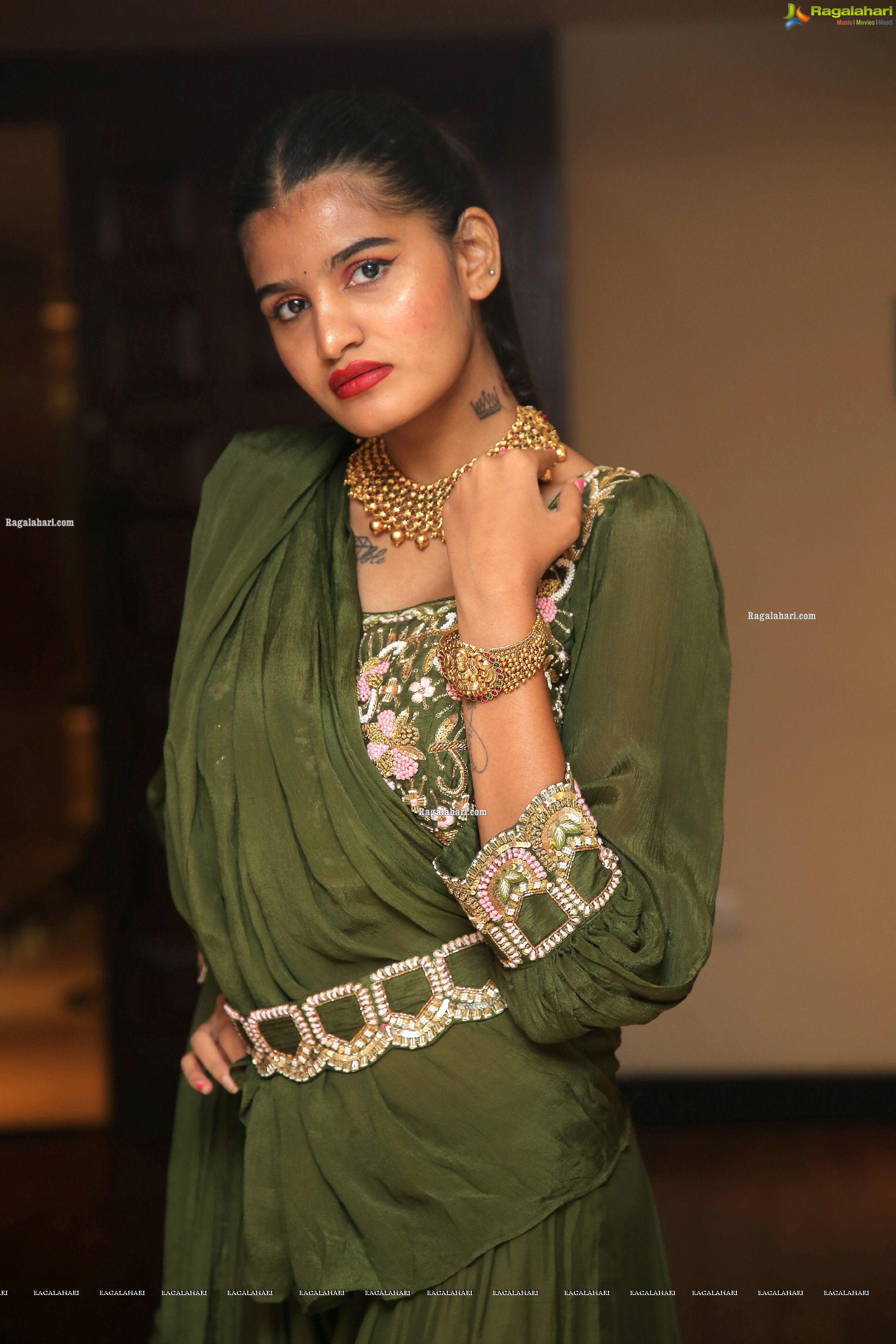 Sindhu Manthri in Olive Green Lehenga, HD Photo Gallery