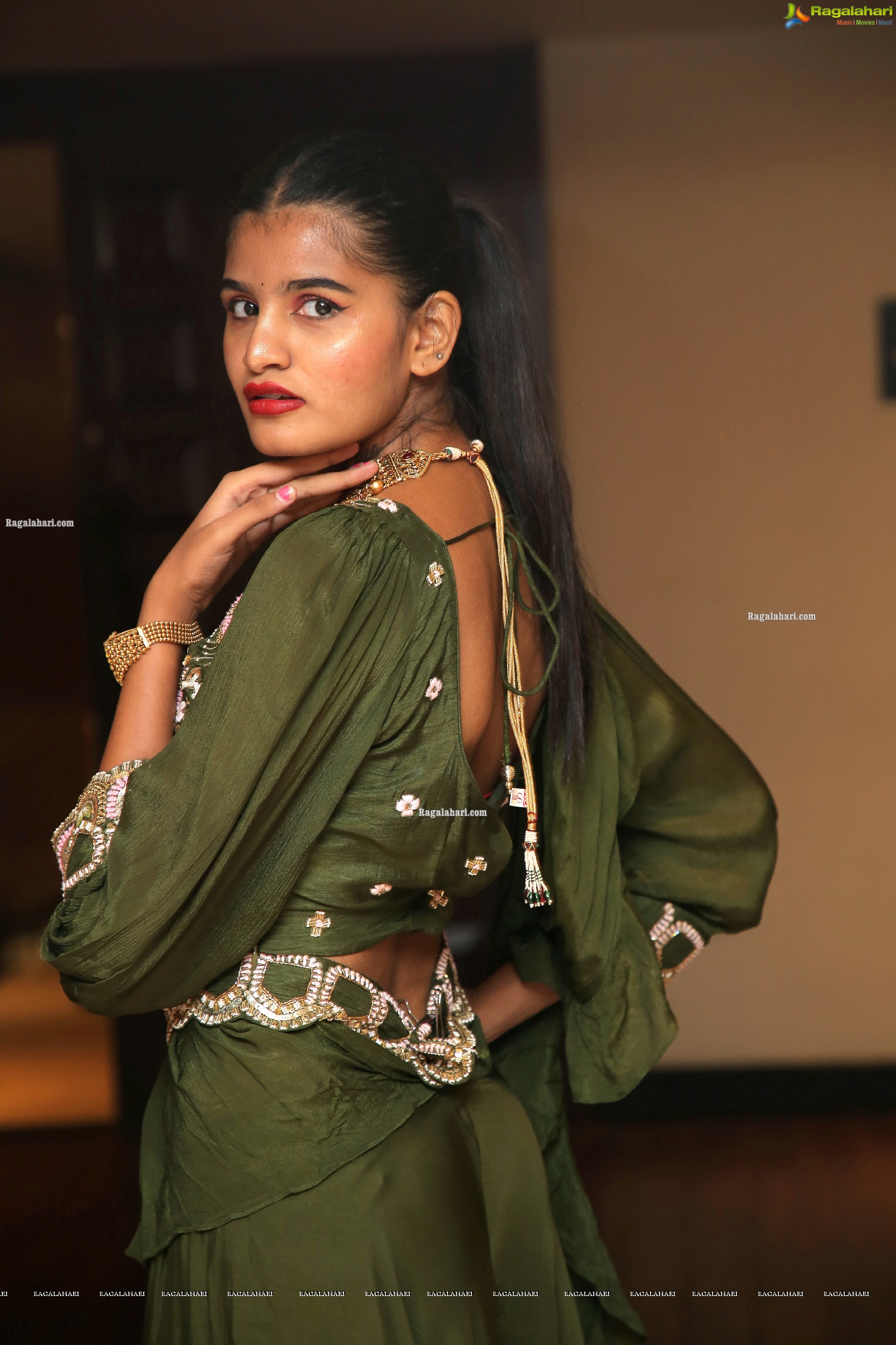 Sindhu Manthri in Olive Green Lehenga, HD Photo Gallery