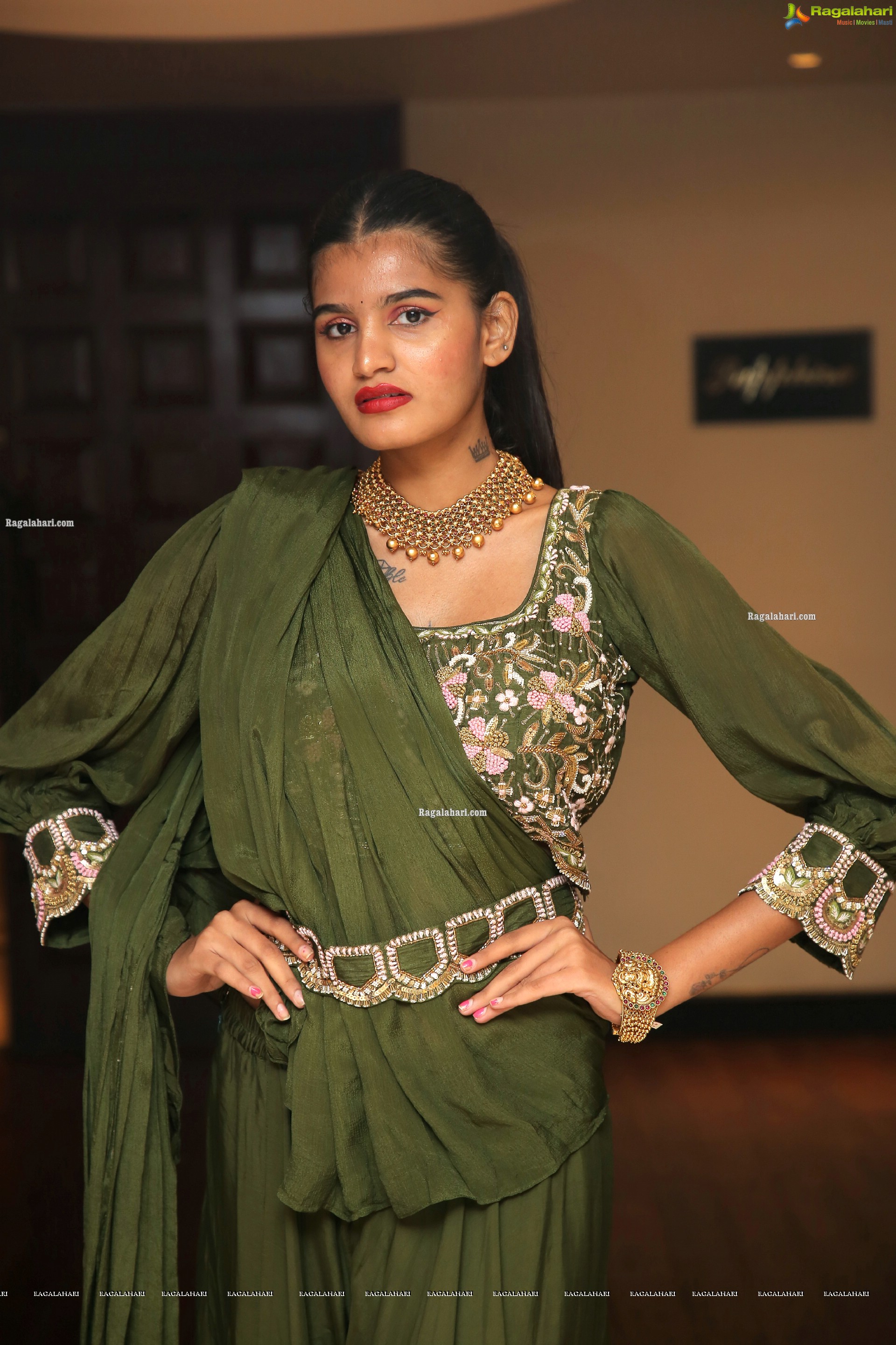 Sindhu Manthri in Olive Green Lehenga, HD Photo Gallery