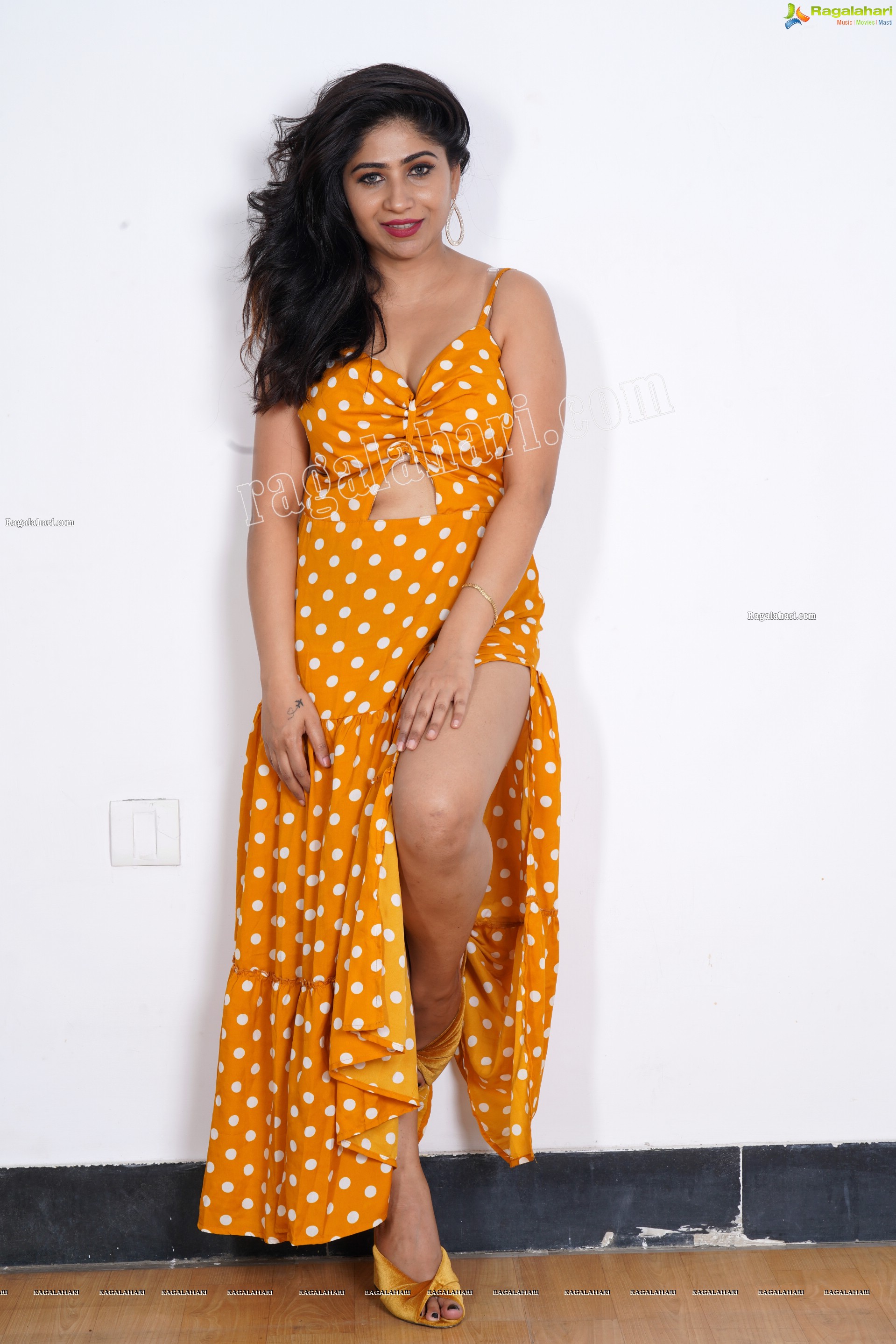 Madhulagna Das in Yellow Polka Dot Slit Dress, Exclusive Photoshoot