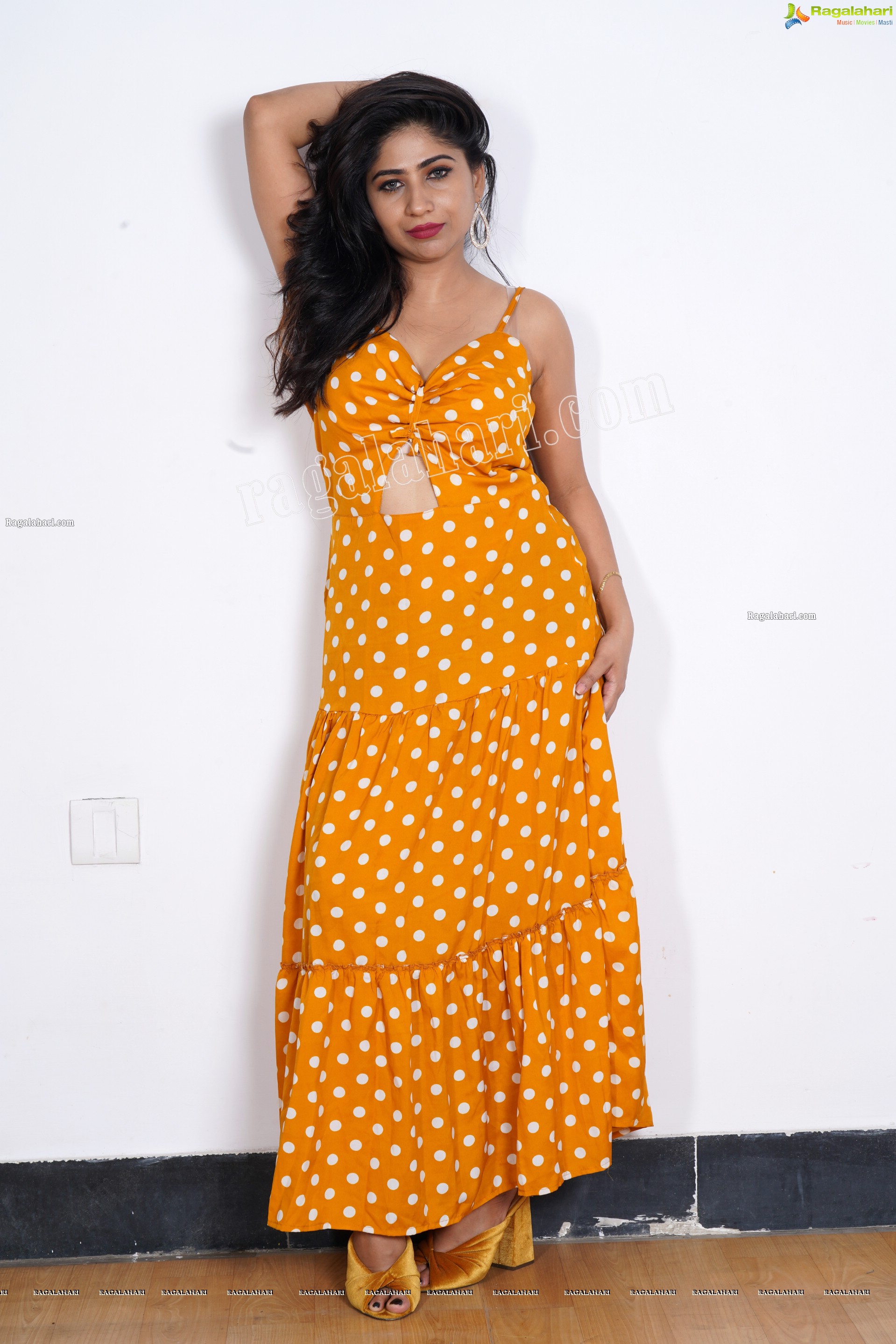 Madhulagna Das in Yellow Polka Dot Slit Dress, Exclusive Photoshoot