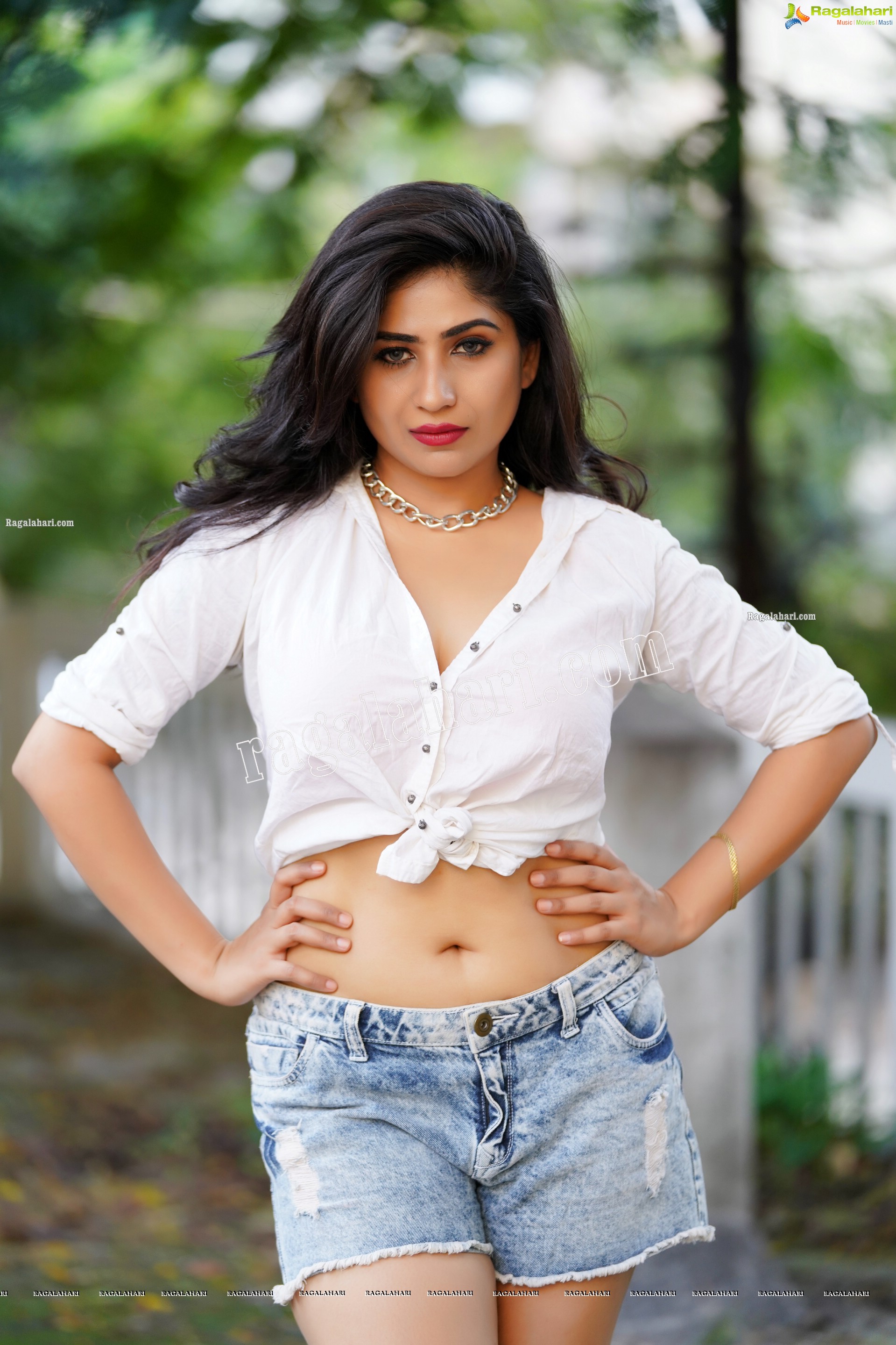 Madhulagna Das in White Shirt and Denim Shorts, Exclusive Photoshoot